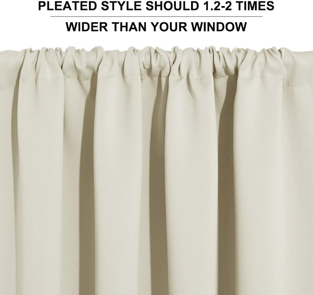 RYB HOME Beige Short Curtains Blackout, 45 inch Durable Cafe Curtains Room Darkening Window Drapes Privacy Protection for Basement Closet Kithen, W34 x L45 inch, 2 Panels
