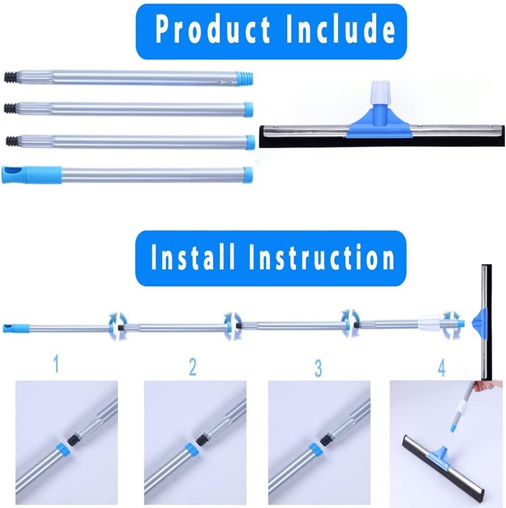 YONILL Floor Squeegee for Concrete Floor - 50" Squeegee Broom with Long Handle for Tile Floor, Heavy Duty Foam Floor Water Wiper for Garage, Shower, Kitchen, Windows, Glass, Carpet and Pet Hair