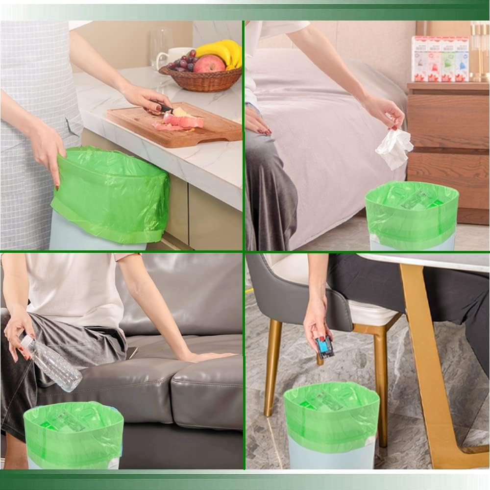 Medium Compostable Trash Bags, Biodegradable 8 Gallon Garbage Bags, Recycling Degradable Unscented Rubbish Bags for Kitchen Bathroom Office Car Pet Wastebasket (Green)