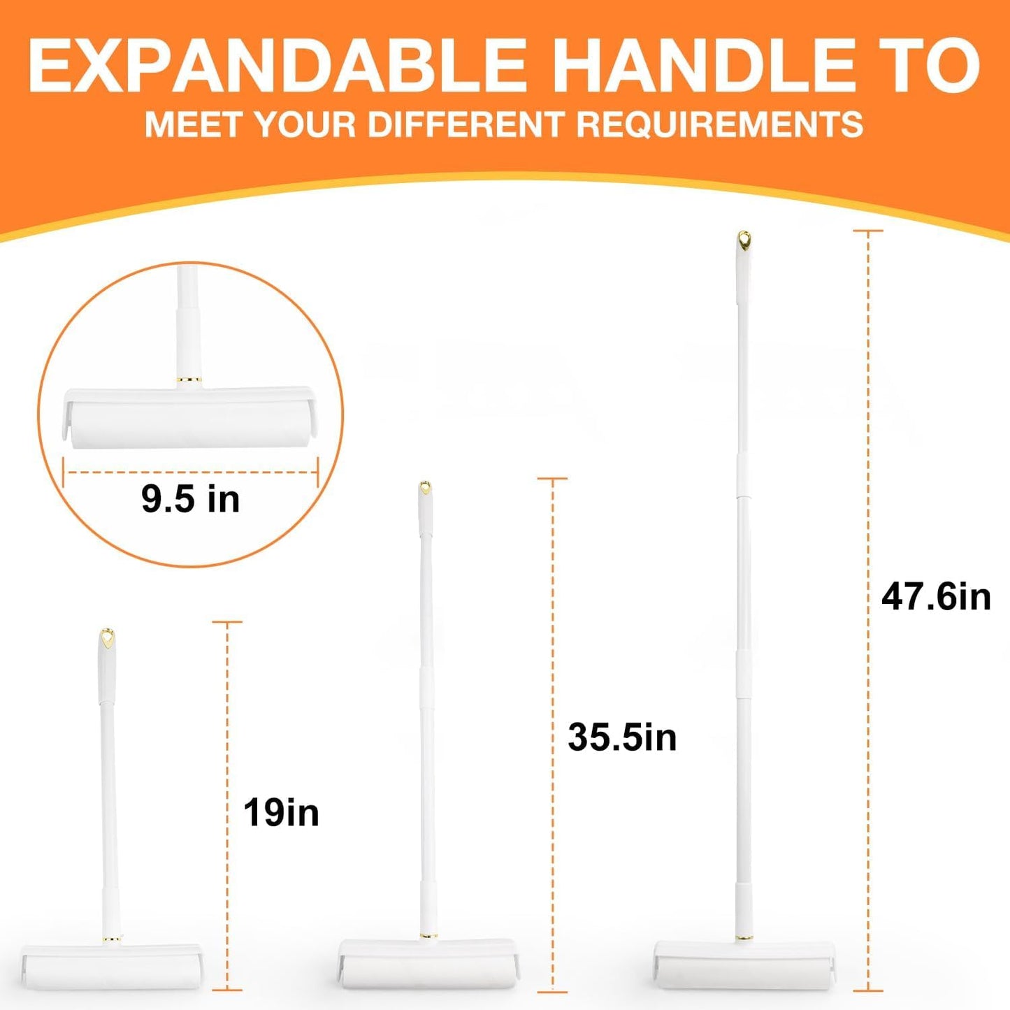 Large Lint Roller Pet Hair Remover 270 Adhesive Sheets Rollers 9.45 Extra Sticky Dog Cat Adjustable Handle 7.9-47.6 Inch, 3 Replaceable Rolls 90 Sheets Each, 3 Extension Rods for 4 Heights