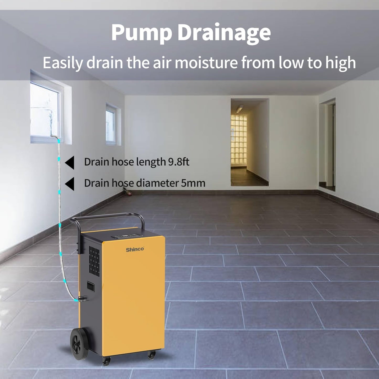 Shinco Commercial Dehumidifiers with Pump, 200 Pints Industrial Dehumidifier for Crawl Spaces, Basements Warehouse and Large Spaces up to 8,000 Sq Ft