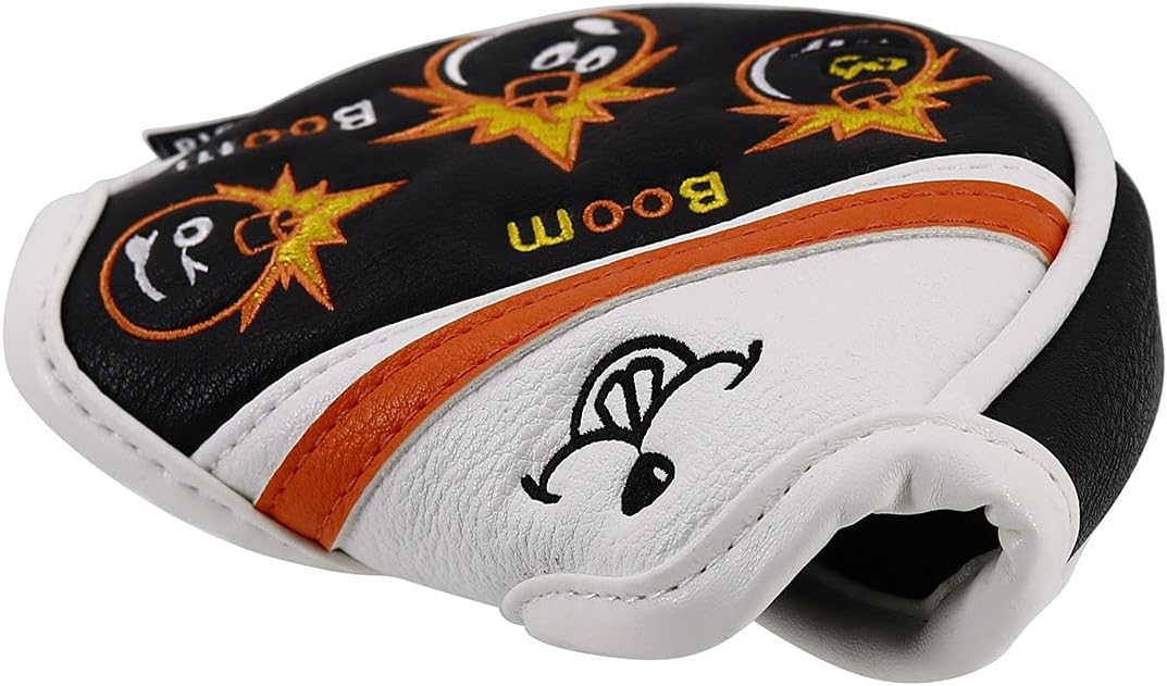 BIG TEETH Putter Cover Mallet Putter Cover Half Mallet Small Golf Headcover, Mini Club Head Protector Magnetic Closure Black Leather for Odyssey White Hot #5 Golf Rossie Tour Edge Chipper etc