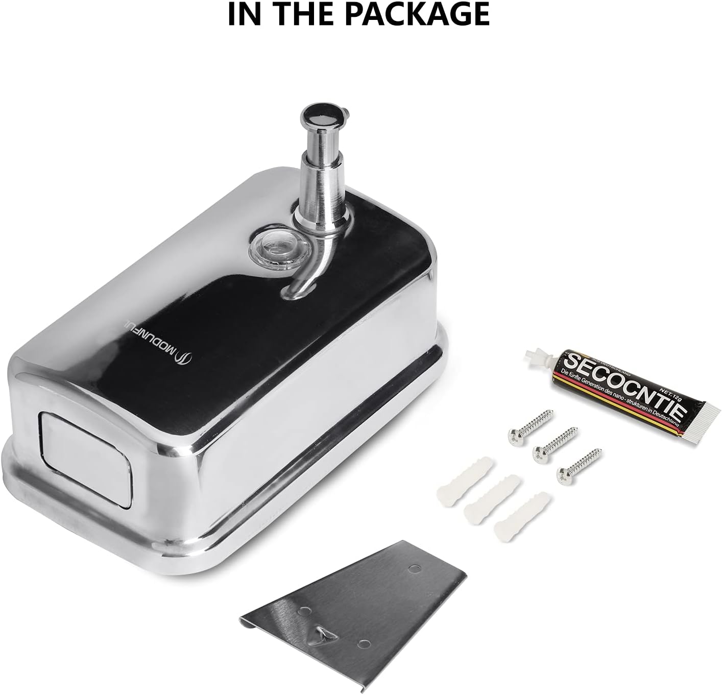 modunful Stainless Steel Soap Dispenser ā 27oz Wall Mounted for Family Use, Brushed Nickel, Leak-Proof Pump, Durable Design for Busy Households