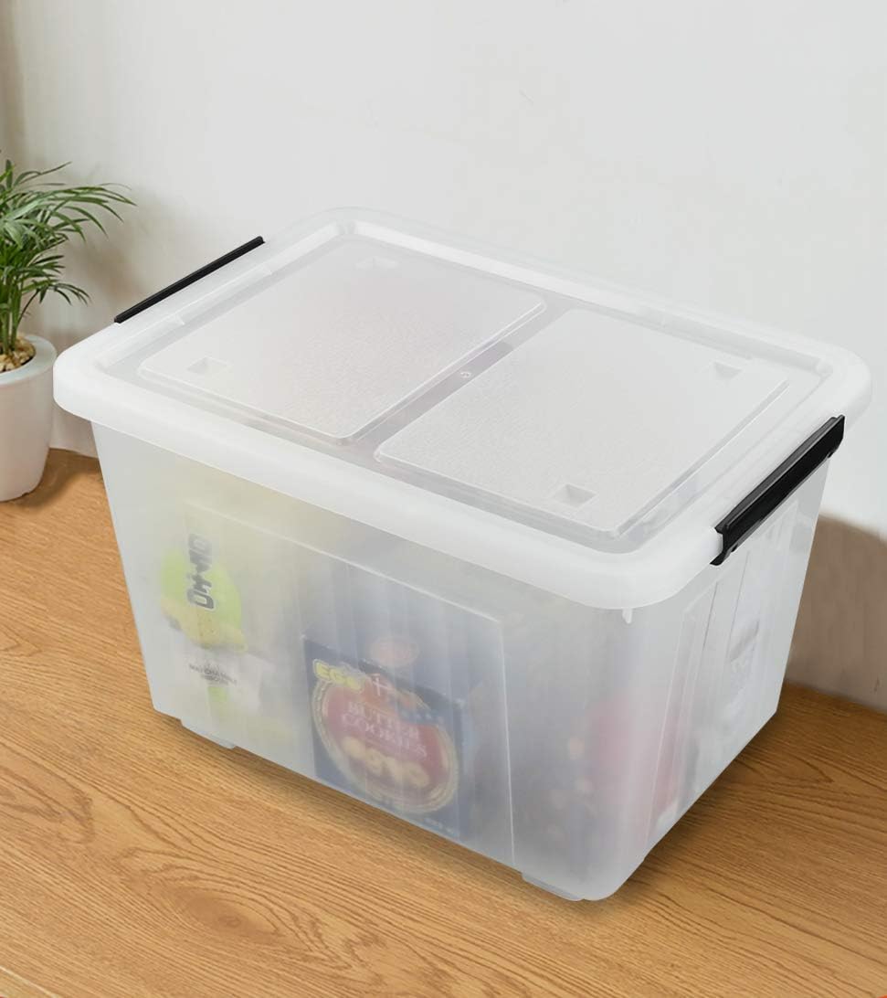 Asking 4-Pack Clear Large 50 L Plastic Storage Boxes, Plastic Storage Bins with Wheels