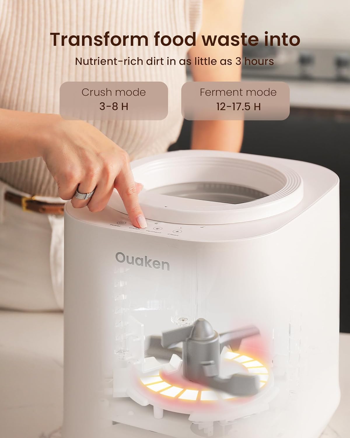 Electric Composter for Kitchen, 4L Smart Countertop Compost Bin, Odorless | Low Noise | Auto-Cleaning | Turn Food Waste into Fertilizer Within 3 Hrs