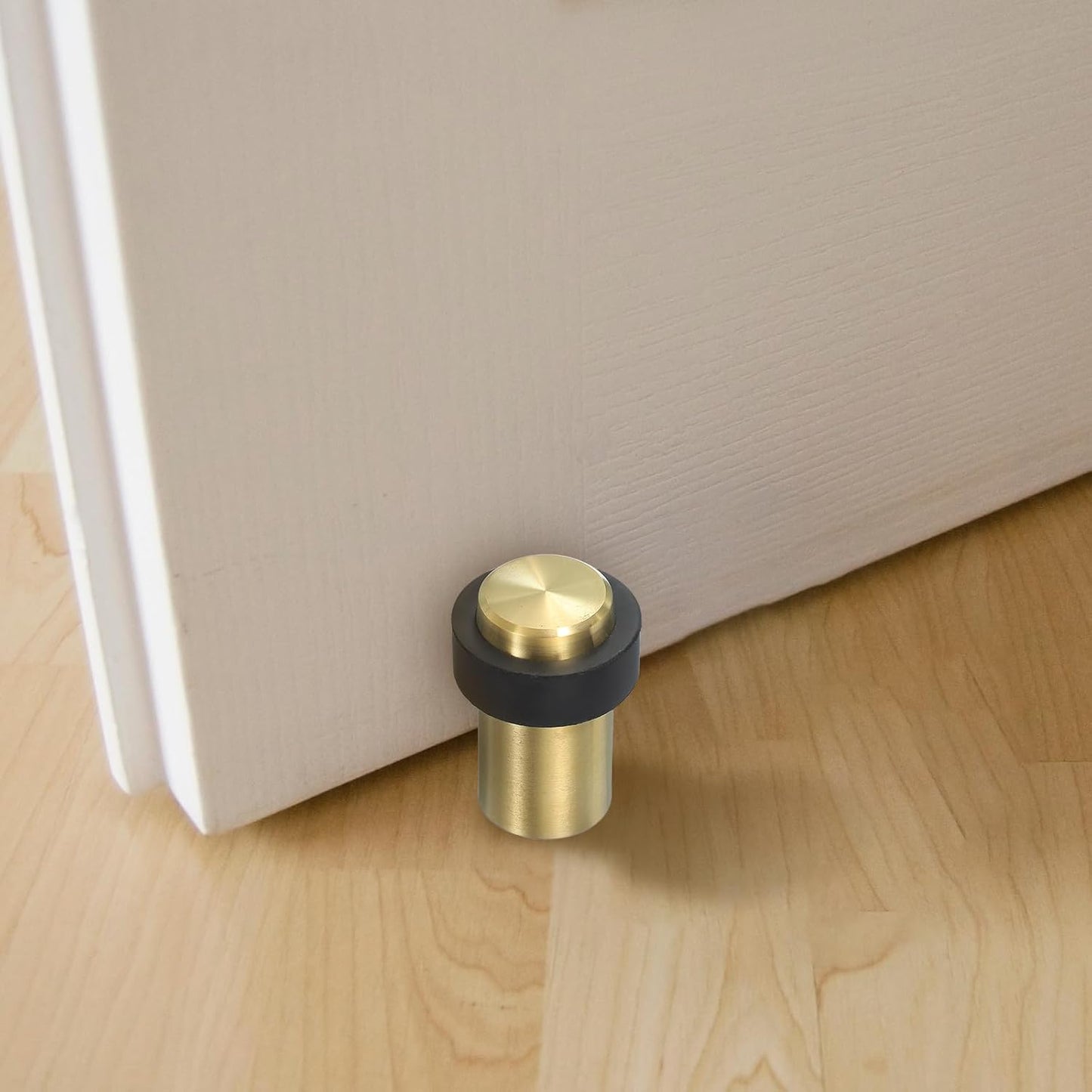 PATIKIL 3Set Round Door Stoppers, 80mm Stainless Steel Door Stop Doorstop Wedge Metal Cylinder Self Adhesive with Screw for Bottom of Door Floor Inside, Gold Tone