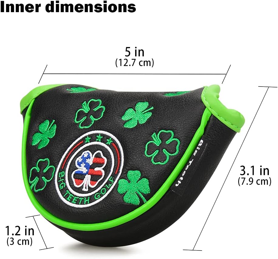 BIG TEETH Putter Cover Mallet Putter Cover Half Mallet Small Golf Headcover, Mini Club Head Protector Magnetic Closure Black Leather for Odyssey White Hot #5 Golf Rossie Tour Edge Chipper etc
