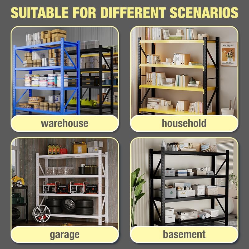 Storage Shelves Heavy Duty, Metal Garage Shelving Units, 4 Tier Storage Rack Shelf, Steel Industrial Shelving, Adjustable Standing Shelf for Basement/Warehouse (Black, W59.06*D23.6*H78.74)