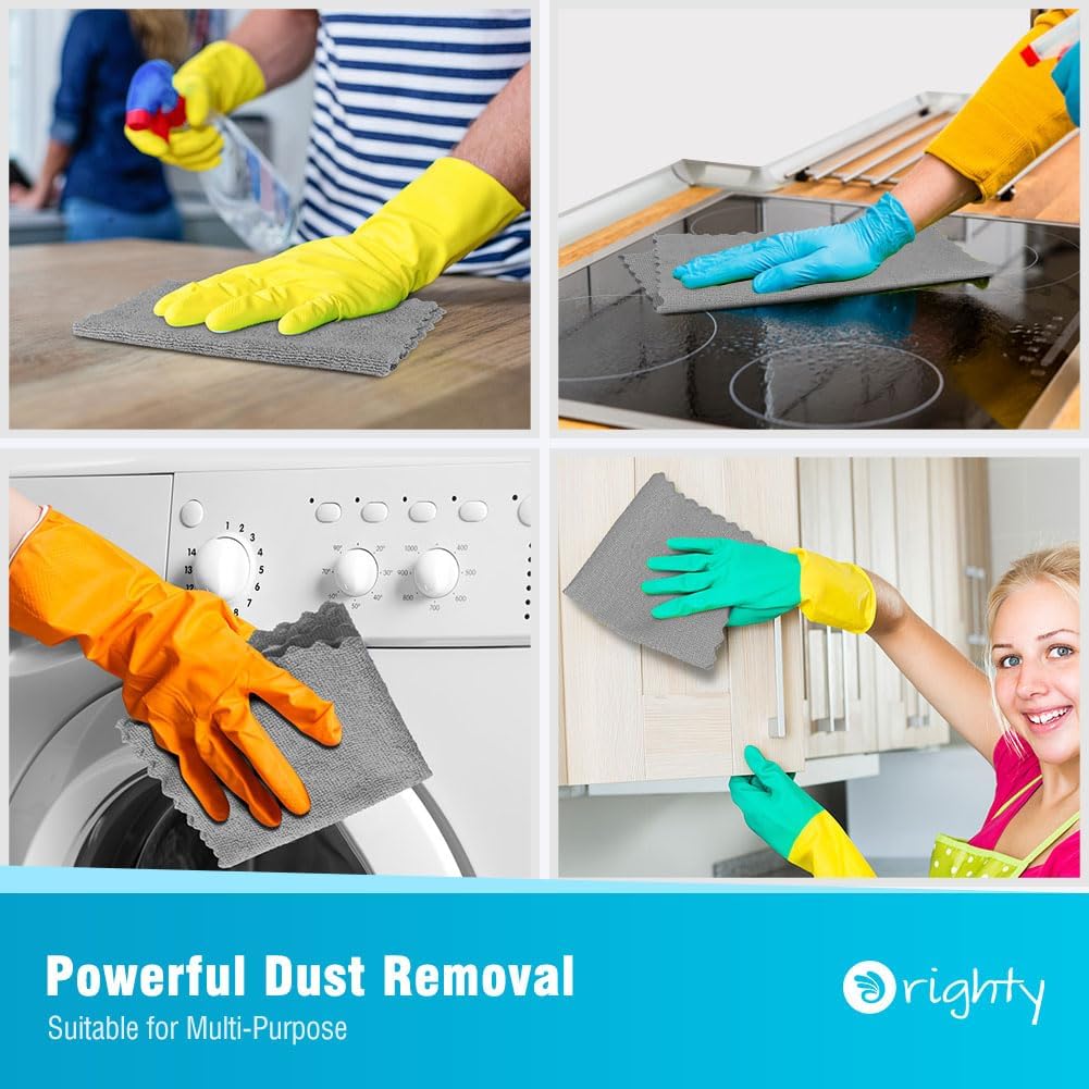 Orighty Grey Microfiber Cleaning Cloth, 50 Pack Highly Absorbent Cleaning Supplies, Lint Free Kitchen Towels Cleaning Rags, Microfiber Towels for Cars, House, Window, 12x12 inch