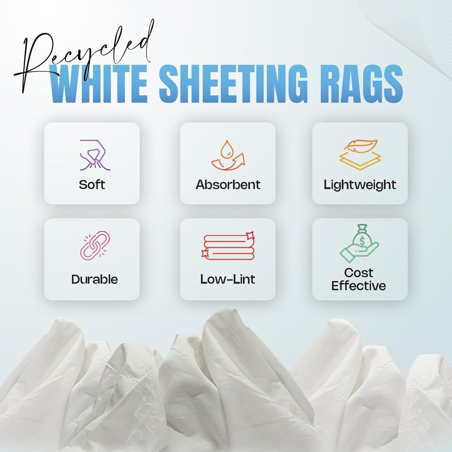 Recycled White Sheeting Cleaning Rags (600 lbs. Pallet 120x5 lbs. Box) – Lint Free White Cotton Cloths for Manufacturing | Automotive | Janitorial | Shop Rags Bulk - Multipurpose