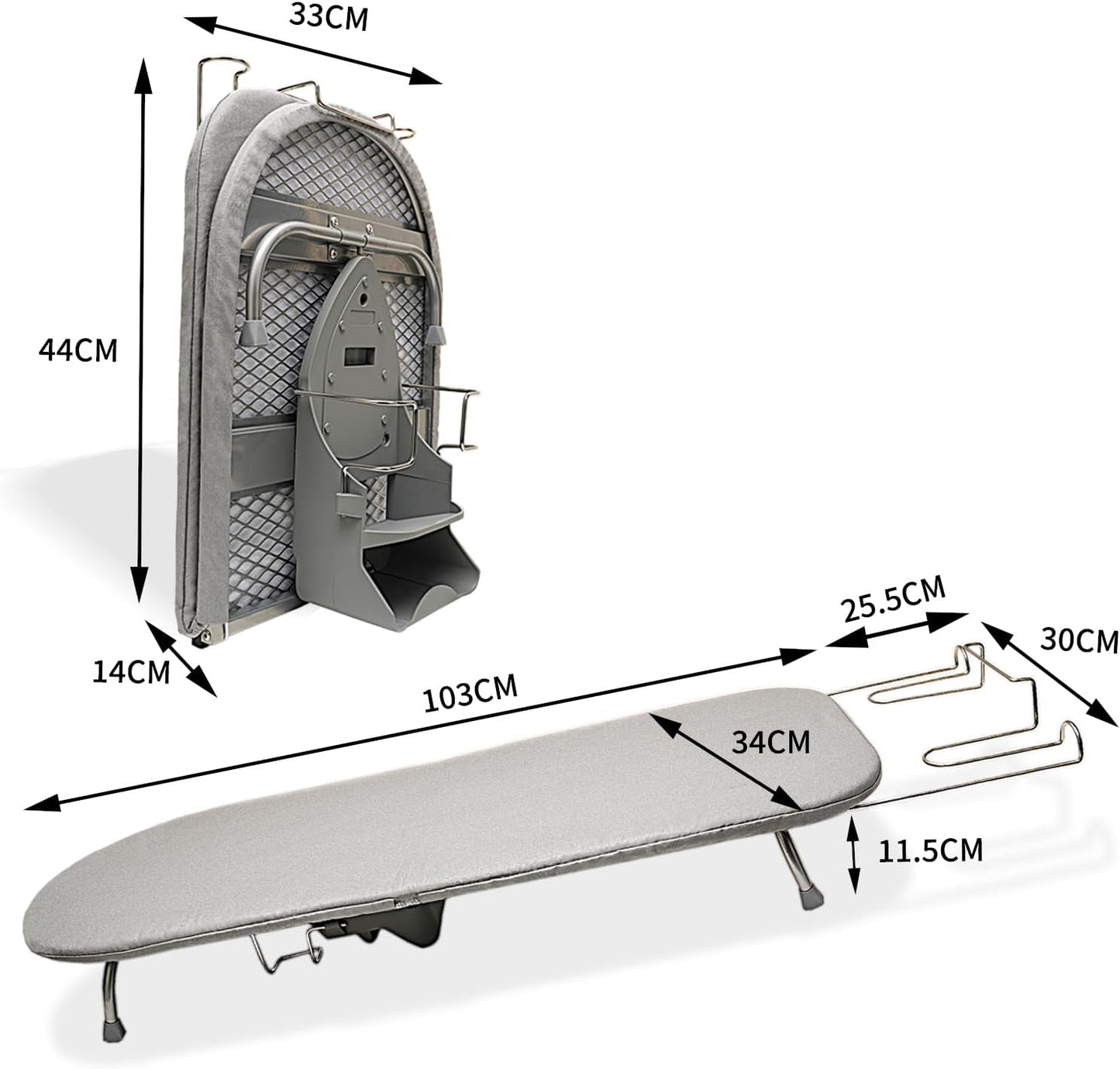 Tabletop Ironing Board Folding with Iron Holder and Iron Rest, Portable Space Saving Small Metal Ironing Board (Gray)