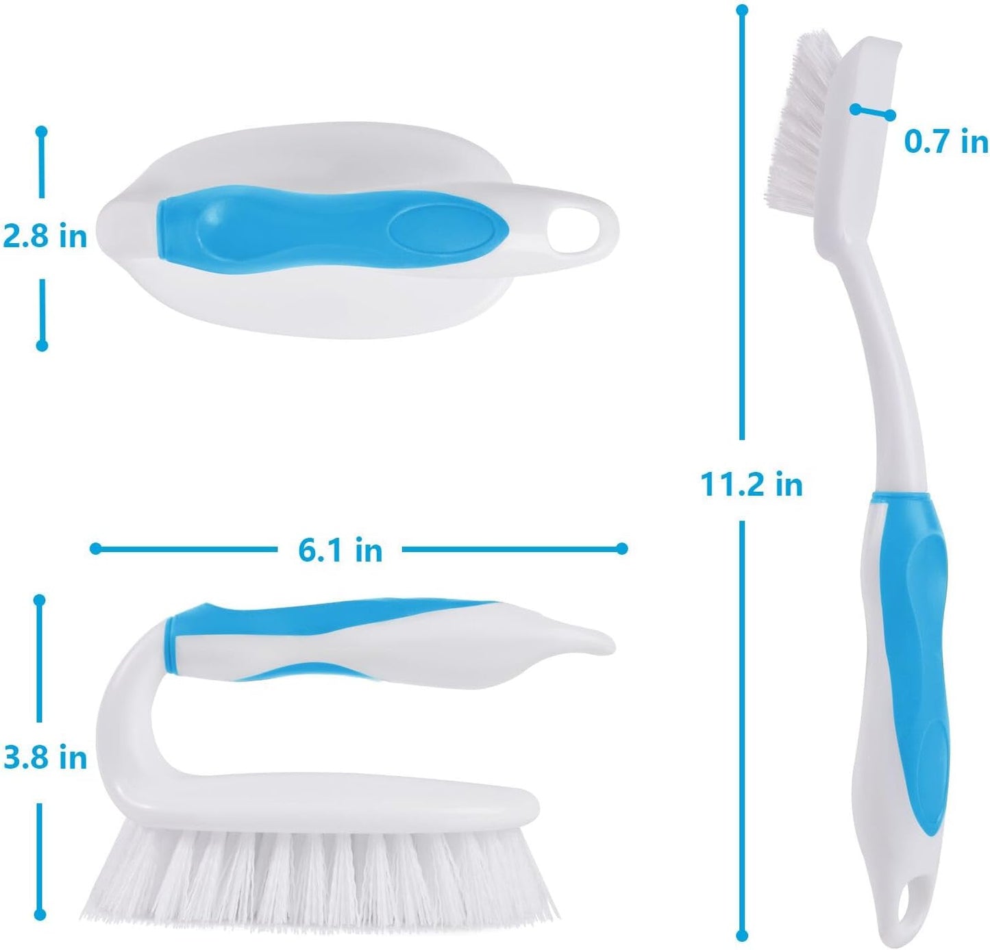 Scrub Brush Set, 4 Pack Deep Cleaning Brush Kit - 2 Scrub Brush, 2 Tile & Grout Brush with Built-in Scraper, Household Commercial Scrubber for Floor, Shower, Pool Wall, Tub (Blue)