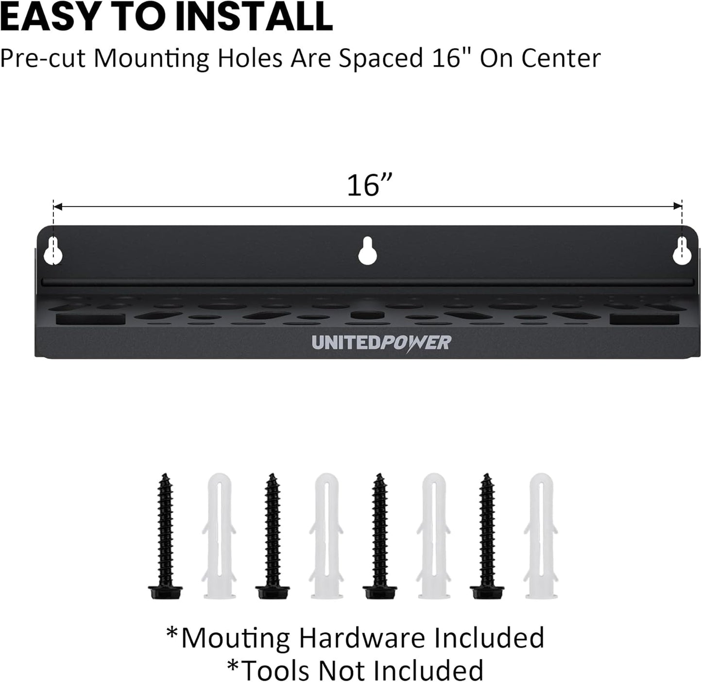 UNITEDPOWER Wall Mount Tool Storage Rack, Screwdriver Holder, Pliers Organizer, Wrench Utility Shelf, 51 Holes for Variety of Small Hand Tools, Workshop, Shed, Garage, Home
