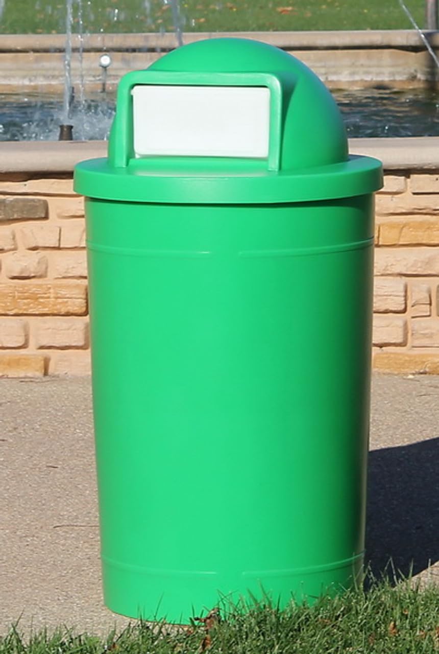 55 Gallon Circle 100% Recycled Plastic Heavy Duty Outdoor Trash Can with Push Open Dome Lid and Internal Liner | Great for Schools and Businesses - Orange
