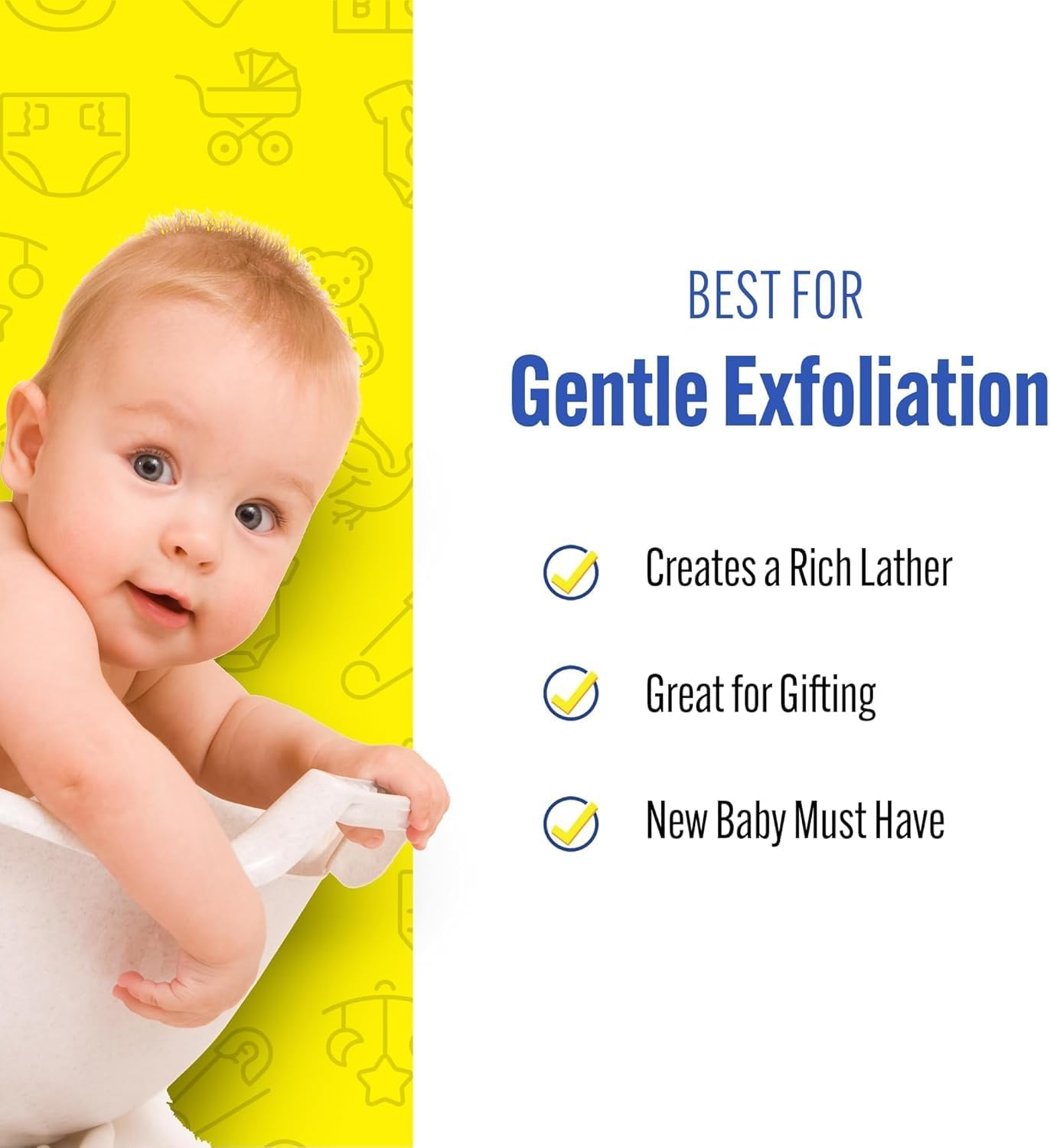 Baby Buddy Baby Bath 4in Yellow Sea Sponge, Absorbent Natural Sea Sponge, Soft on Tender Skin, Biodegradable, Hypoallergenic, Bath Accessories for Bathing, 3 Pack