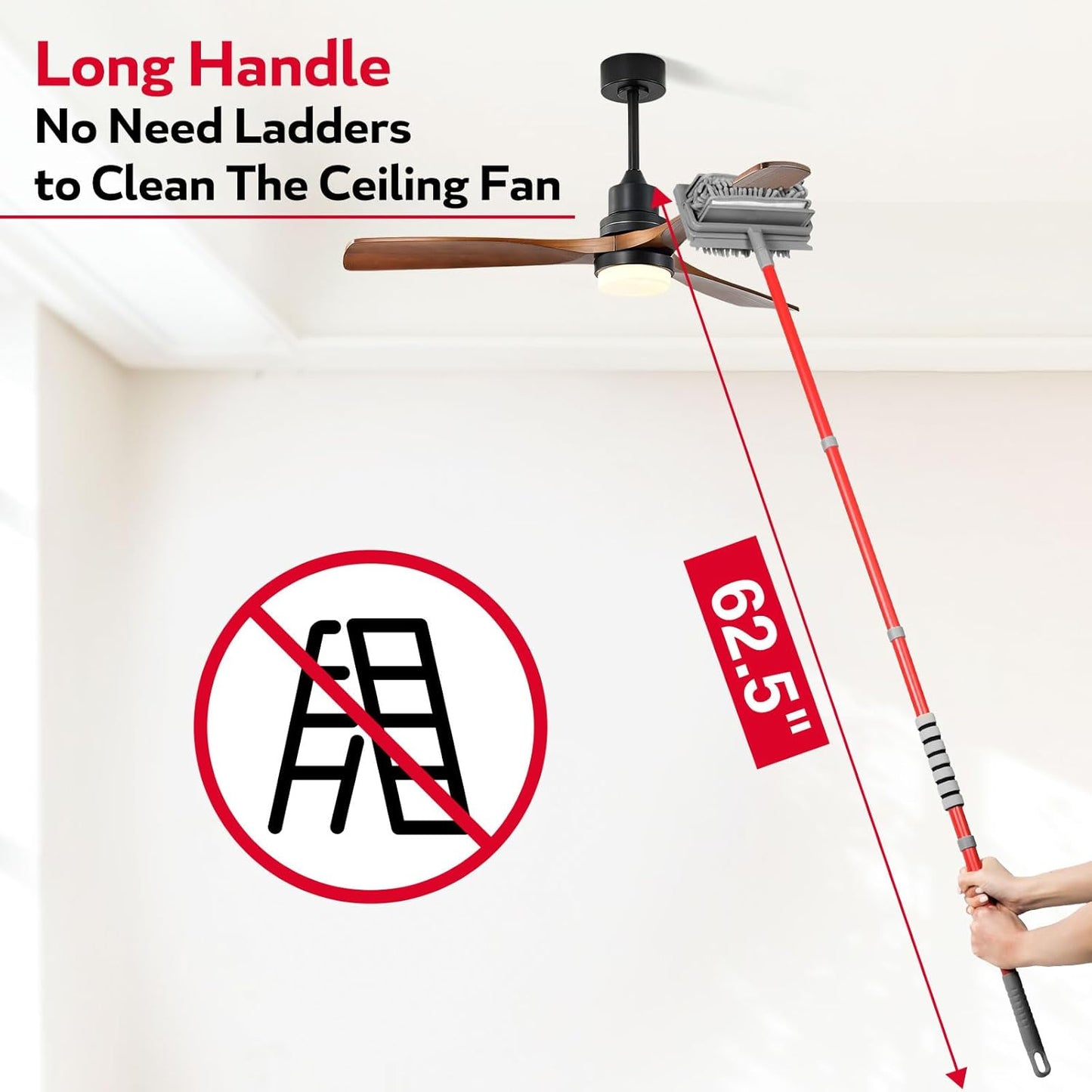 Ceiling Fan Cleaner Duster , 62.5‘’ Extendable Long Handle Ceiling Fan Blade Cleaning Tool, Reusable Chenille & Microfiber Mop Head for Dusting Ceiling Fan Baseboard Wall Floor,car wash mop
