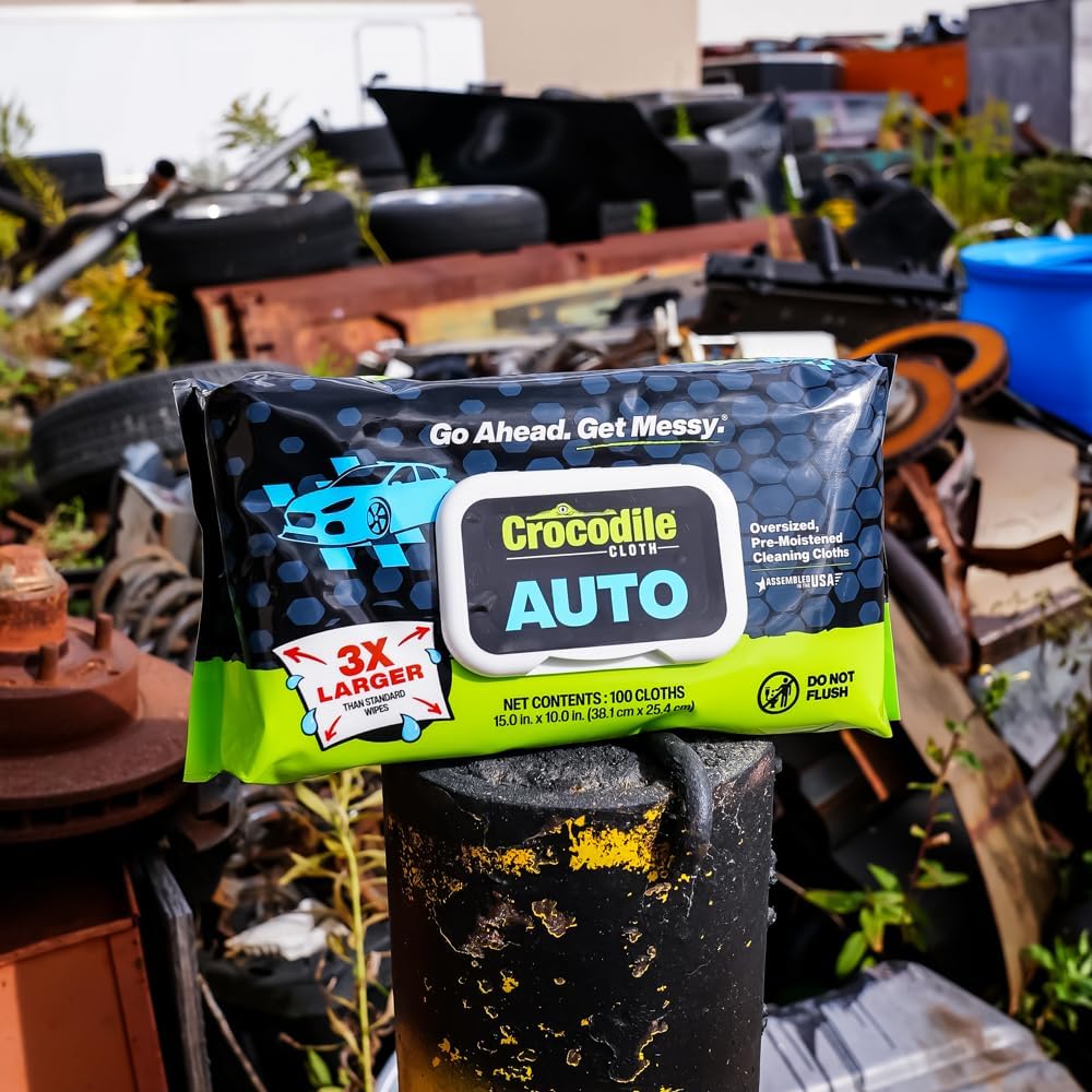 Crocodile Cloth Auto Cleaning Wipes – 600 Count (6 Packs of 100) XL 15" x 10" Heavy-Duty Car Wipes for Engine Degreaser, Detailing, Tires, Tools & DIY Projects