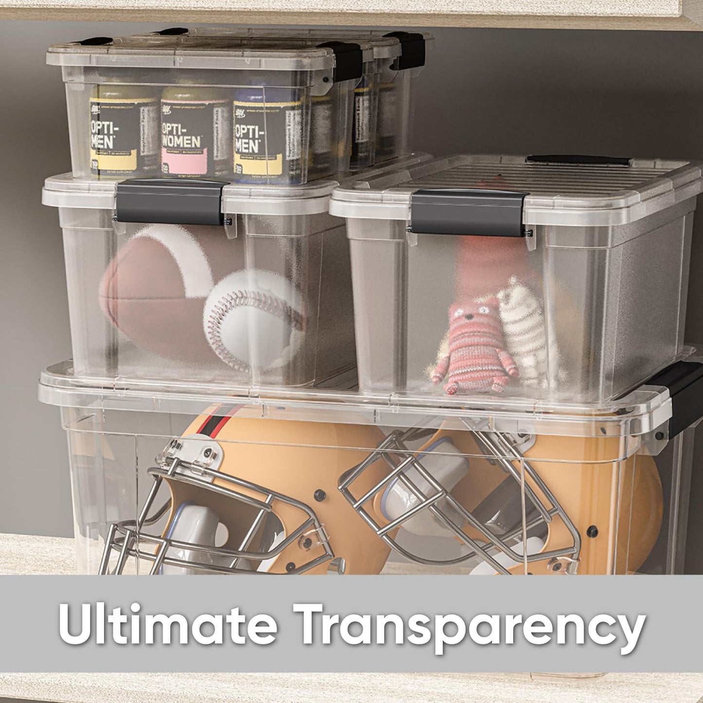 Superio Clear Storage Boxes with Lids, 2.3 Quart Plastic Container Bins for Organizing, Stackable Crates, BPA Free, Non Toxic, Odor Free, Organizers for Home, Office, School, and Dorm, 2 Pack