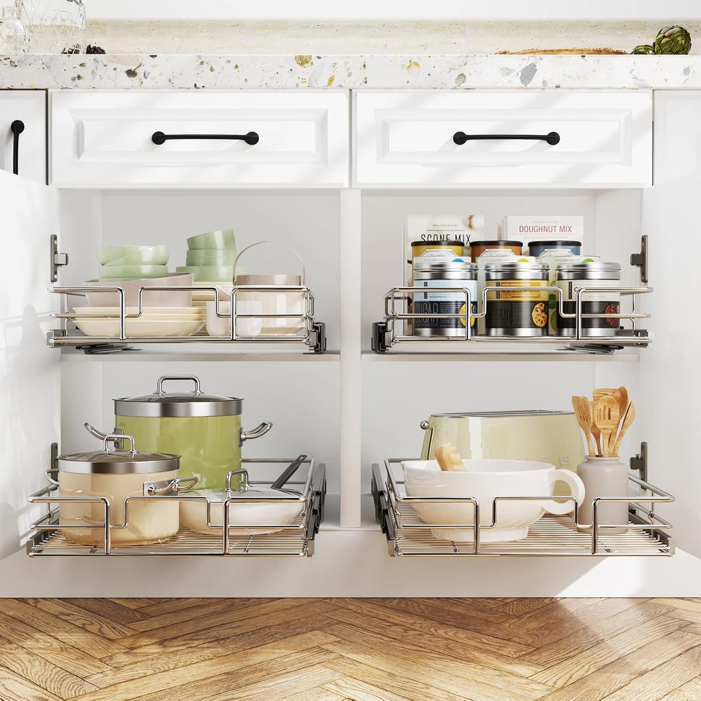LOVMOR Pull Out Cabinet Organizer 22½" W x 21½" D, Kitchen Cabinet Pull Out Shelves Slide Out Storage