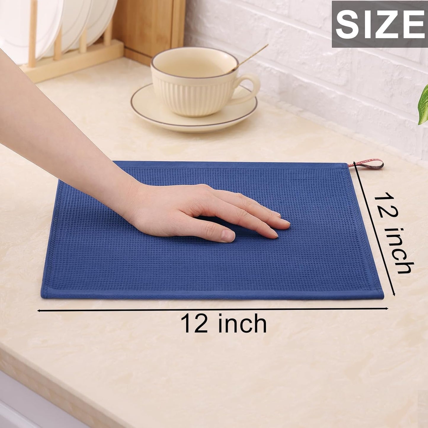 Homaxy 100% Cotton Waffle Weave Dish Cloths - 12 Pack Soft and Absorbent Dish Towels - 12 x 12 Inches Quick Dry Dish Rags - Navy Blue