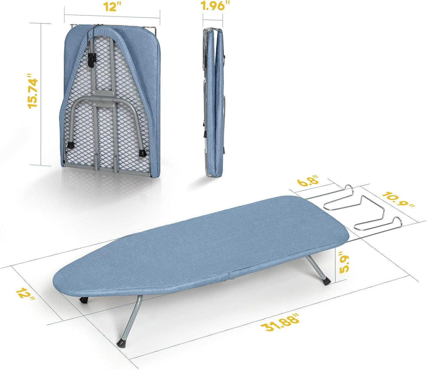Table Top Ironing Board, RAINHOL Small Folding Iron Board Portable with Non-Slip Feet, Travel Compact Ironing Table for Dorm and Small Space, 31"x12", Blue