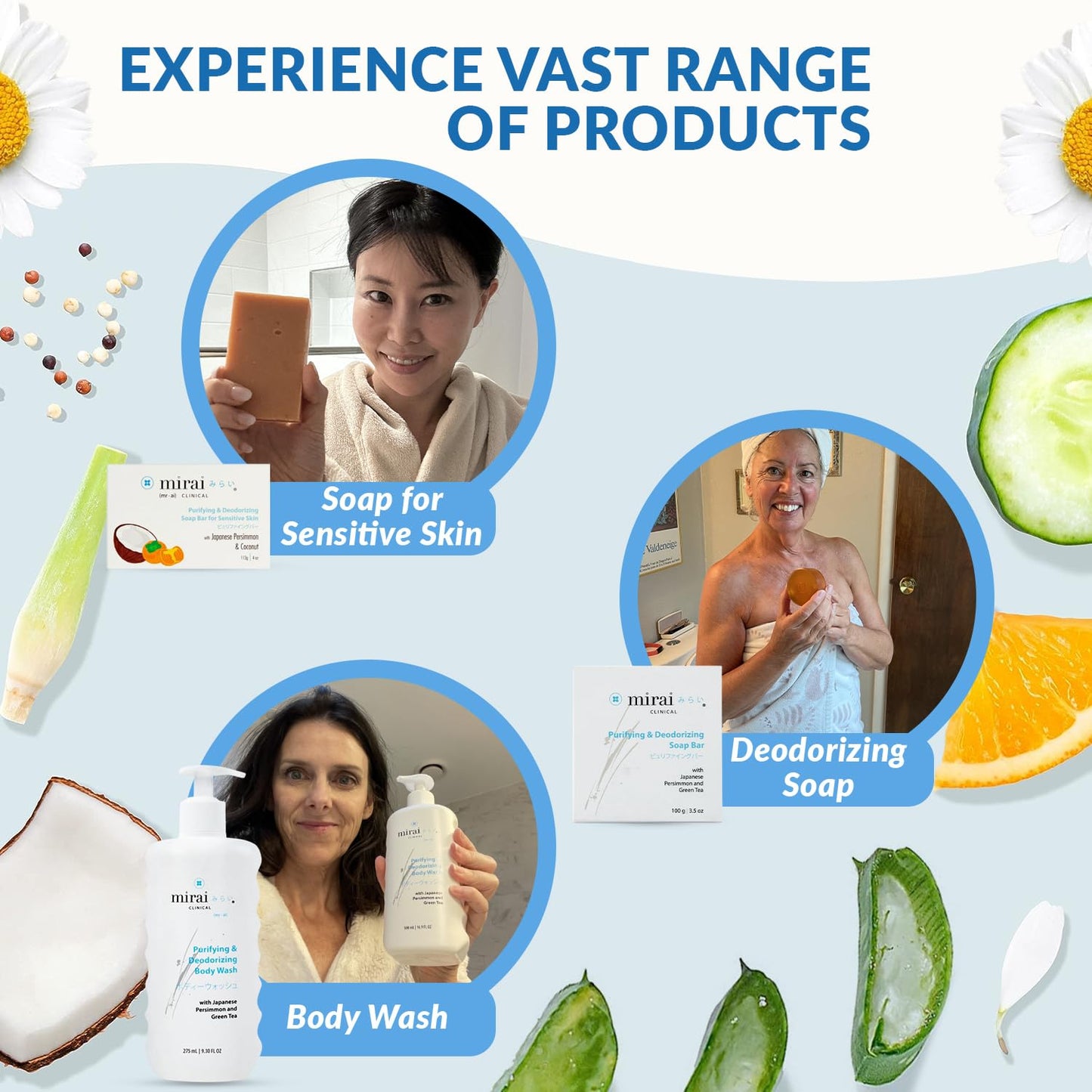 Mirai Clinical - All Natural Deodorant for Women and Men - w/Japanese Persimmon Extract - Full-Body Use - Aluminum, Fragrance, Paraben Free - Vegan - Helps to Eliminate Nonenal Odor - Unscented - 75g