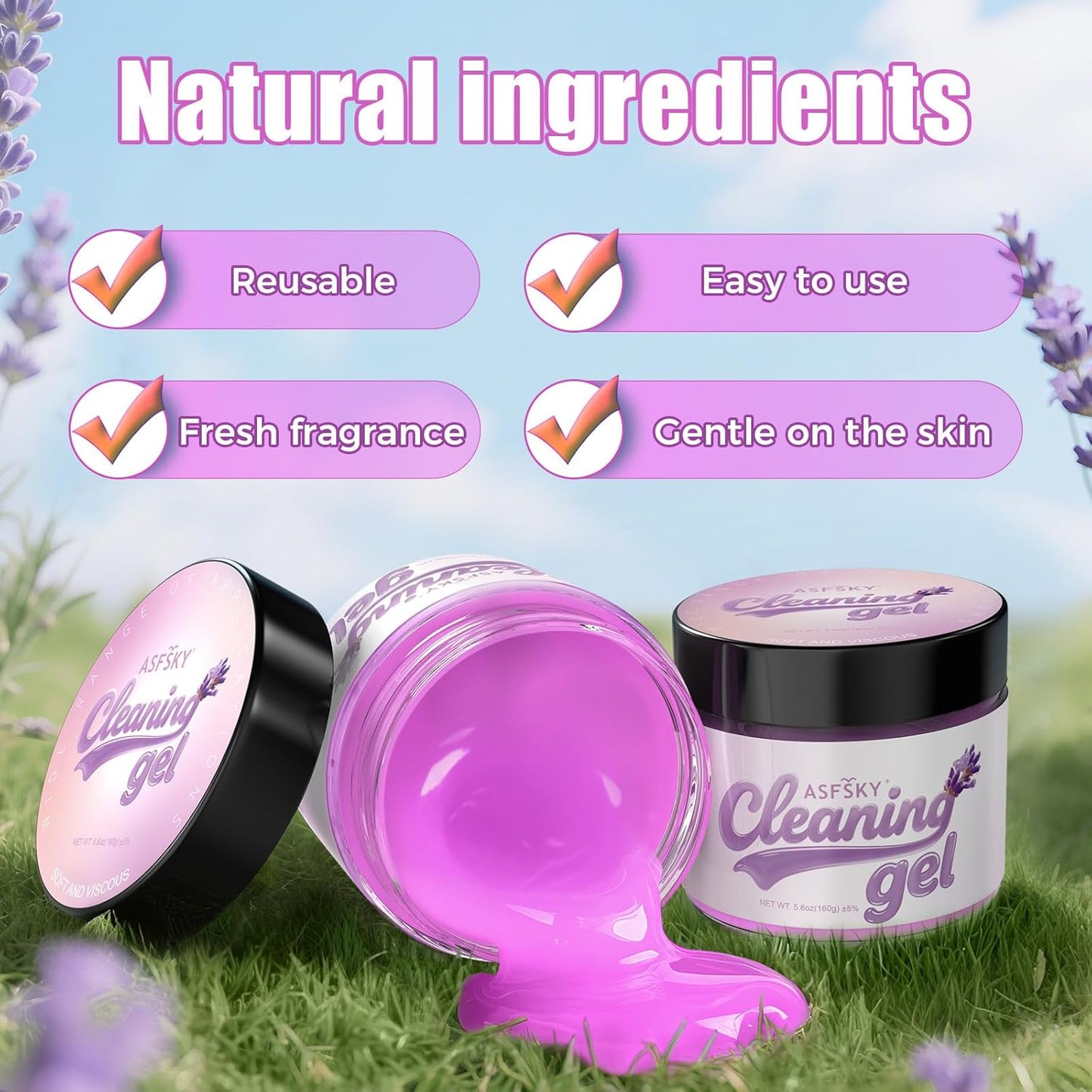 ASFSKY Car Cleaning Gel (Purple,Lavender) Cleaning Putty Universal Dust Cleaning Car Interior Cleaner Keyboard Dust Remover Car Slime Gifts for Men Women Girl(1 Pack)