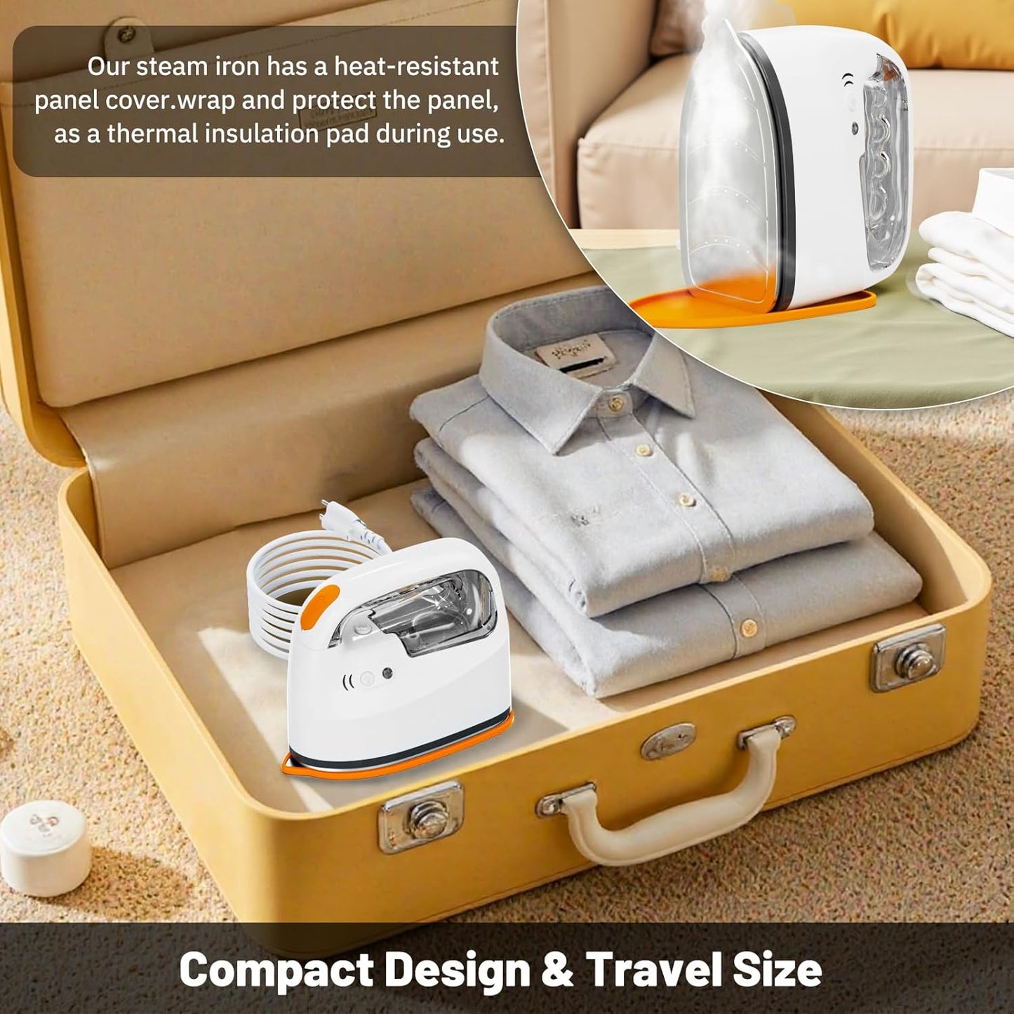 Mini Steamer&Iron 2 in 1 Garment Steamer, Portable Travel Size Steam Iron for Clothes,1000W, 3 Mode Ironing, 250ML Detachable Water Tank, 8FT Power Cord, Leak Proof Design