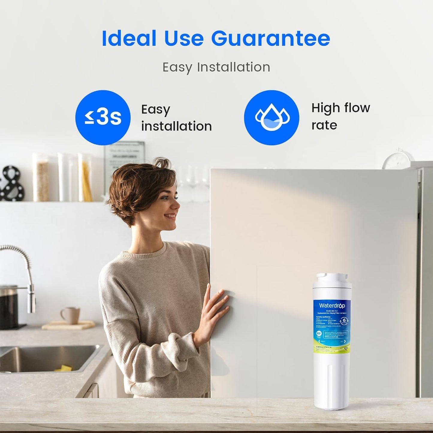 Waterdrop EDR4RXD1 Replacement for EveryDrop® Filter 4, Whirlpool® UKF8001, 4396395, Maytag® UKF8001AXX-200, UKF8001AXX-750, WD-F07, Refrigerator Water Filter, 4 Filters