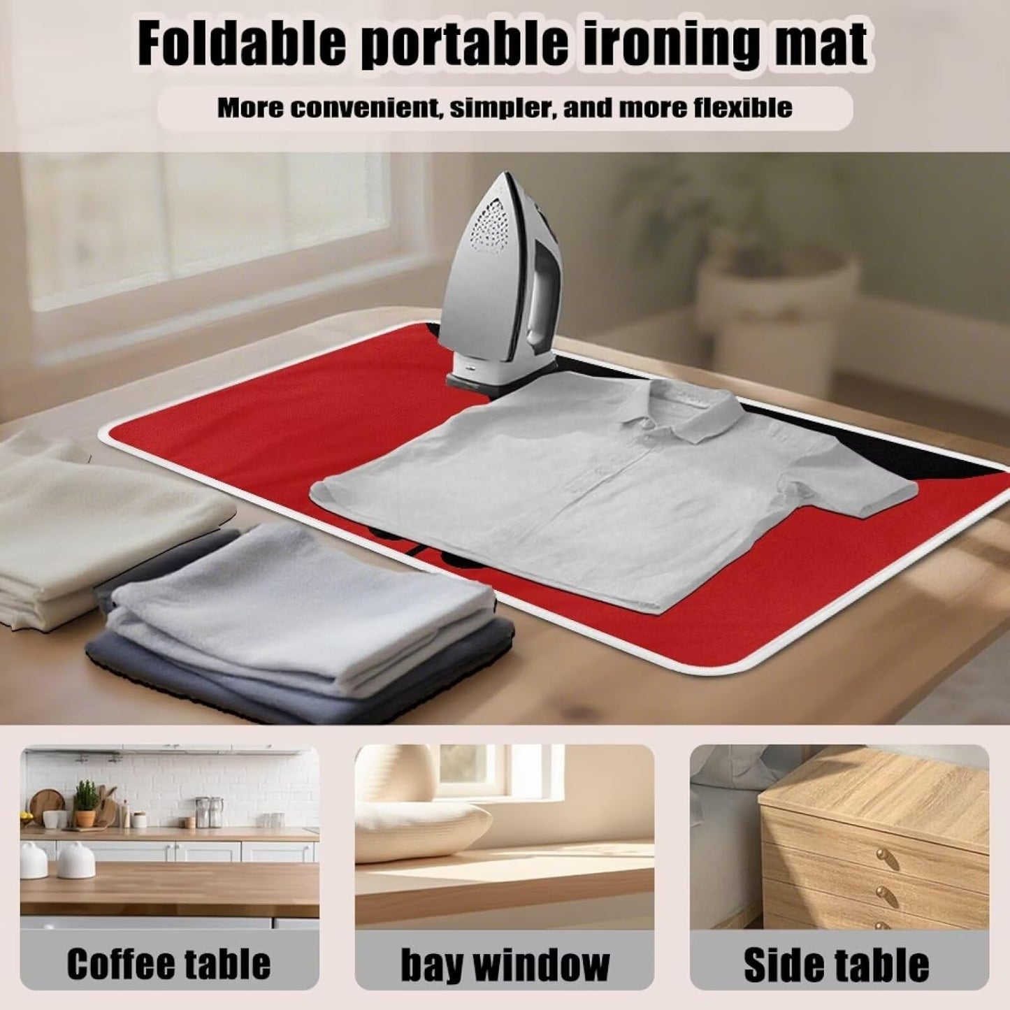 Cute Iron Mat Blanket Travel Foldable Ladybugs Ironing Pad Fabric Ironing Board Cover for Top of Tabletop,Brown Thick & Large Portable Iron Pads 32 x 16 Inch