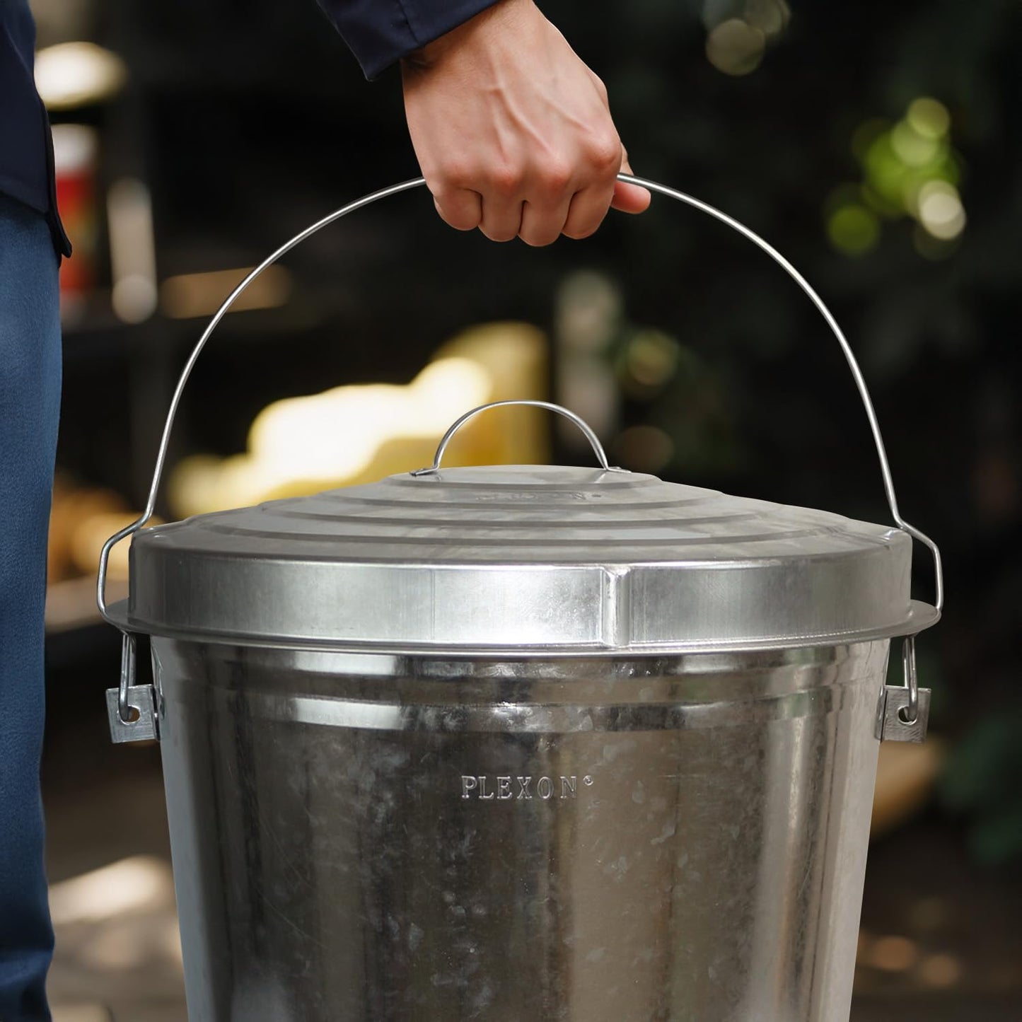 Plexon 10 Gallon Metal Trash Can with Locking Lid Galvanized Bucket with Lid for Poultry Feed Bird Seed Storage Ash Outdoor Garbage Trash Bin, 2 Pack