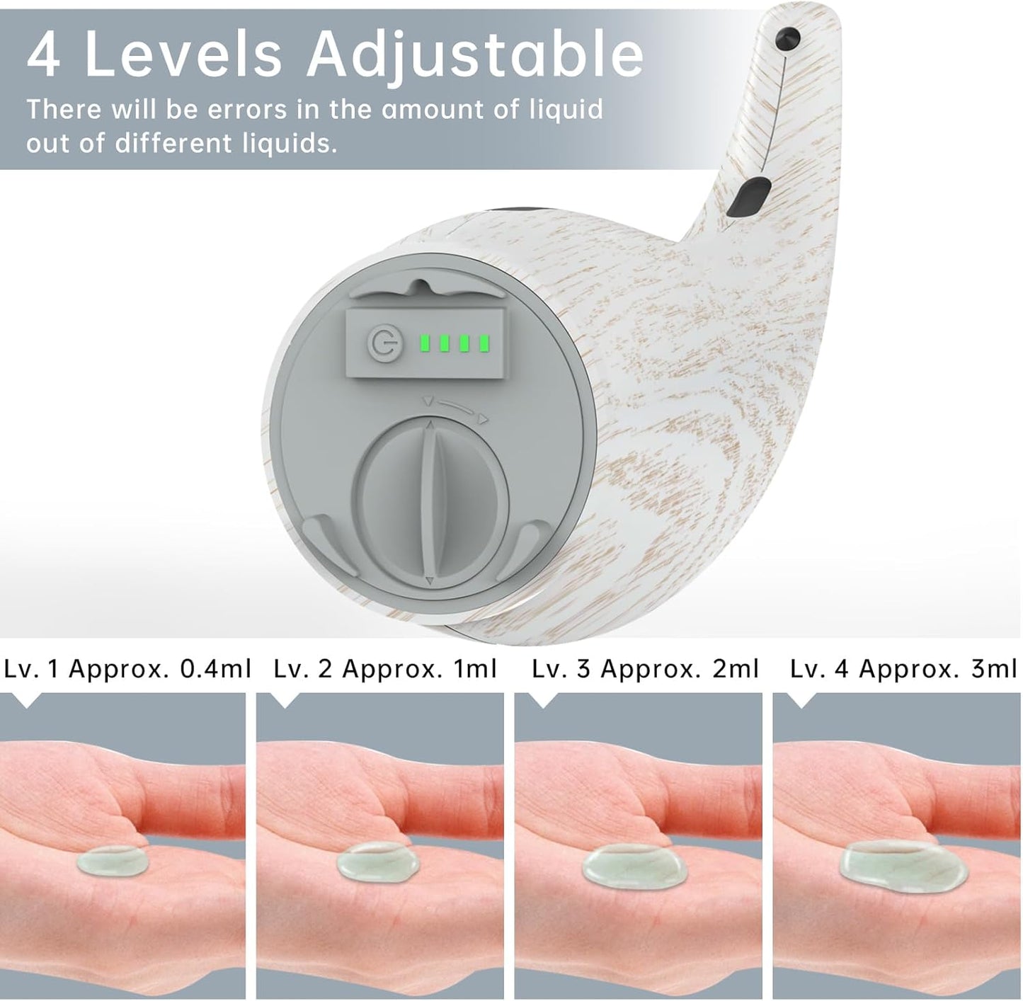 Automatic Liquid Soap Dispenser,300ML Touchless 4 Gear Adjustable,Countertop Electric Battery Operated Hand Soap Dispenser with Sensor for Bathroom,Kitchen,Office(White Wood Grain)