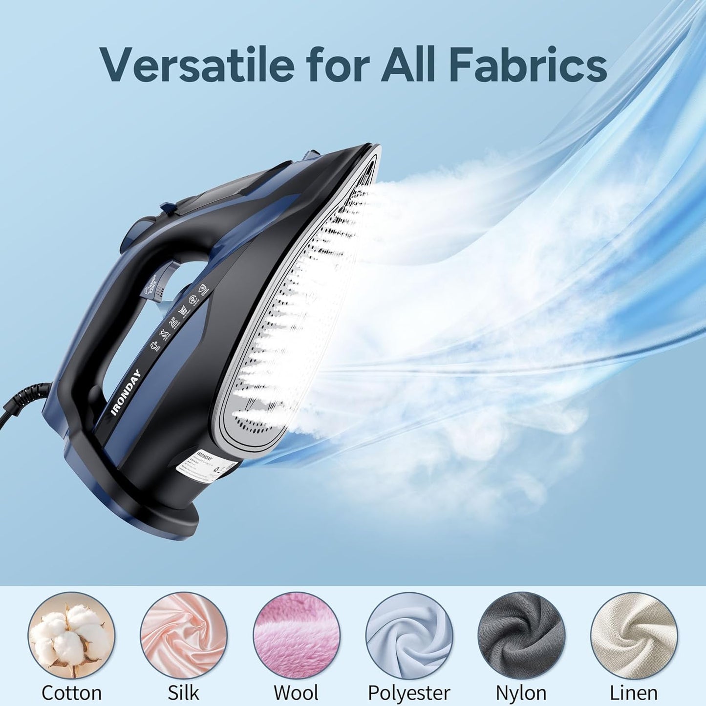 Steam Iron for Clothes Fast Heating, 1700W Iron Precision with Thermostat Dial, Ceramic Soleplate, Auto shutoff, Burst Steam, Self-Cleaning, 15.21oz Water Tank Ironing Clothes for Home, Blue