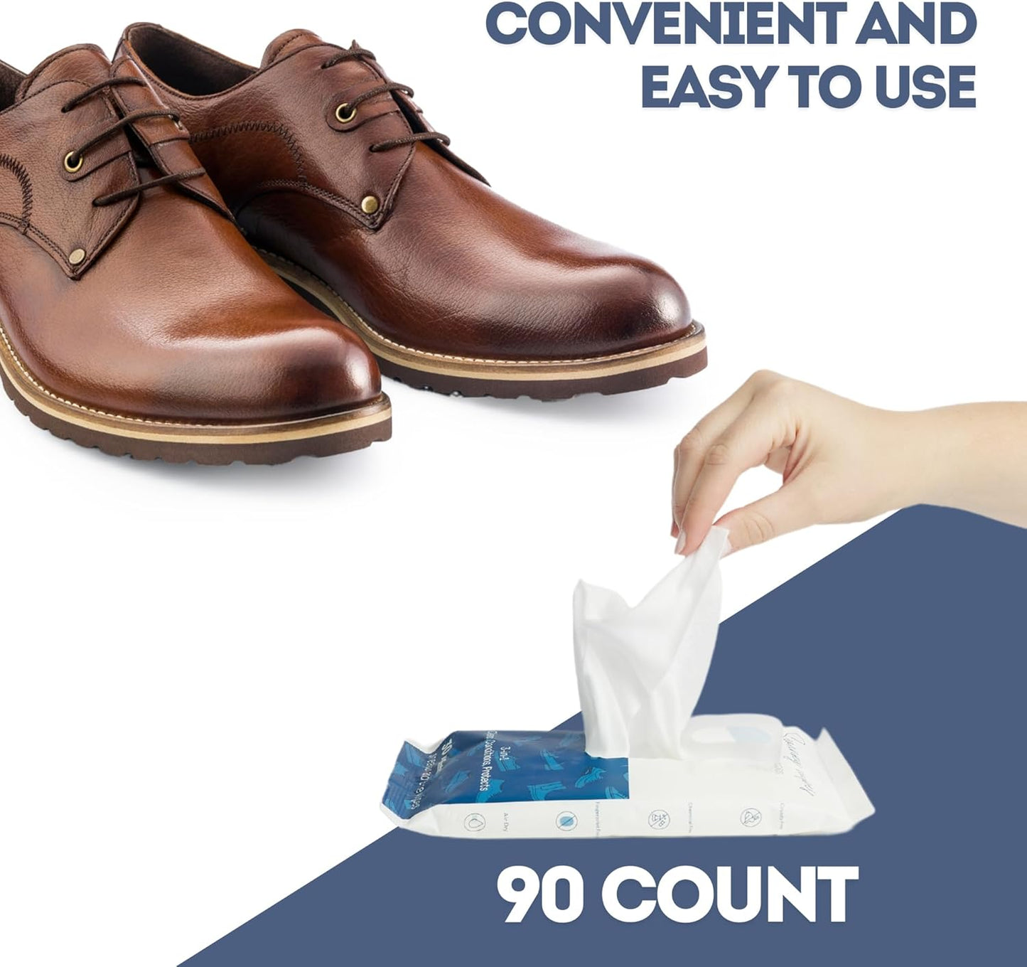 Swanky Shoe Cleaner Wipes - Leather and Sneaker Cleaner, Removes Dirt, Grime and Stains, Quick & Easy Shoe Sole and Boot Cleaning Wipes, Essential Shoe Cleaning Supplies - Soft Wipes, 90 Count