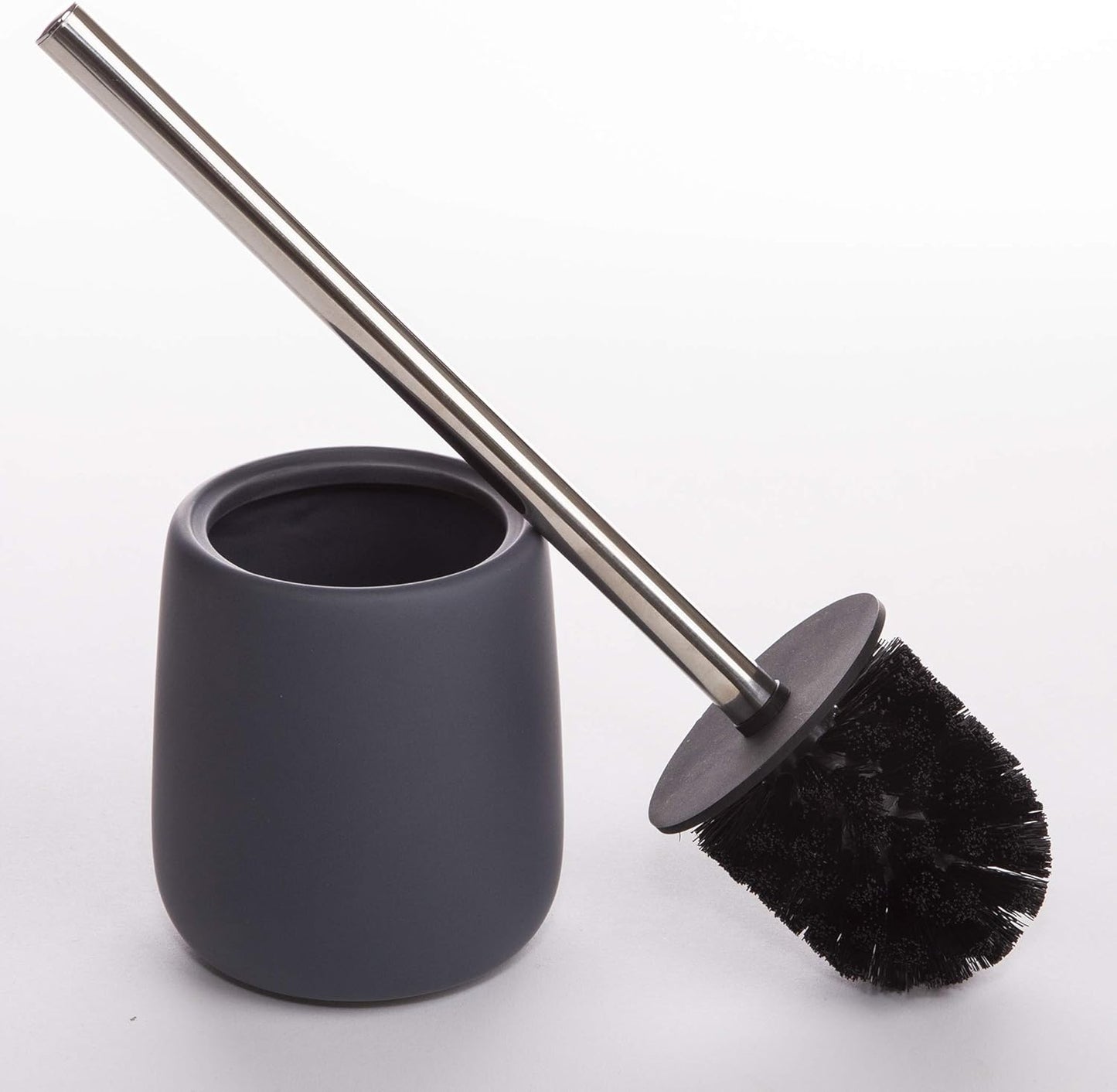 BINO | Toilet Brush with Holder Silicone Coated Ceramic, Grey | Toilet Bowl Brush and Holder Bowl | Bathroom Cleaner