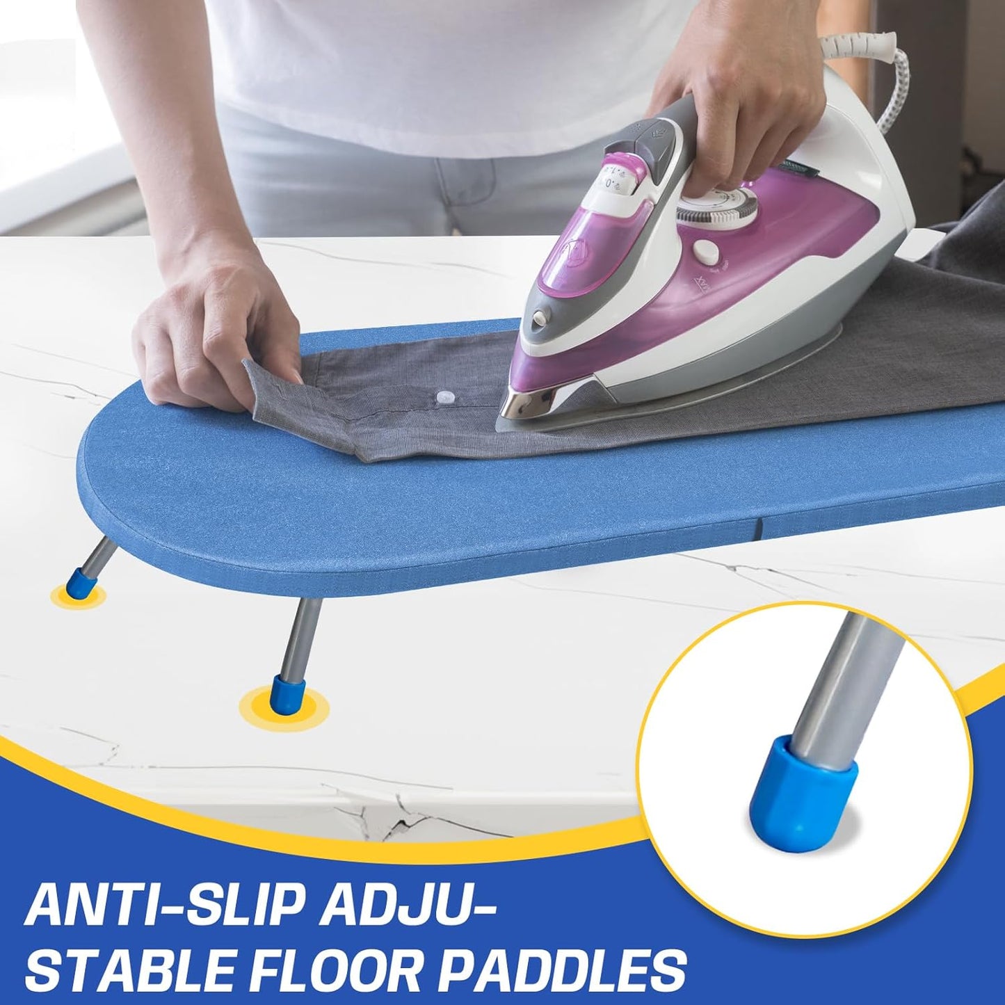 Tabletop Ironing Board with Iron Rest, 32" x12'' Metal Mesh Panel Mini Ironing Board with Heat Resistant Cover, Portable Small Iron Board Foldable for Dorms, Apartment and Travel, Blue