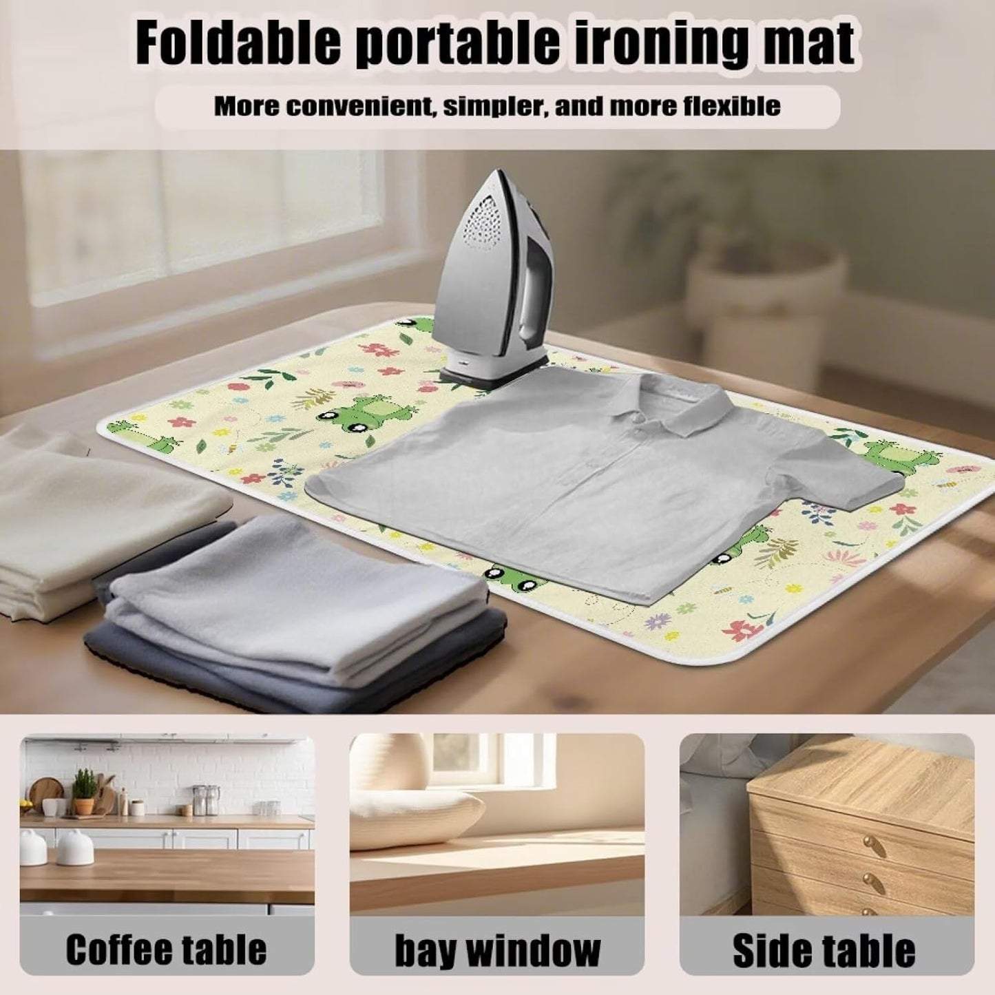 Ironing Mat Ironing Board Pad Heat Resistant, Portable, Quilting & Travel Blanket 32 x 16 Inch Cute Frog Small Ironing Mat for Table Top,Countertop,Etc