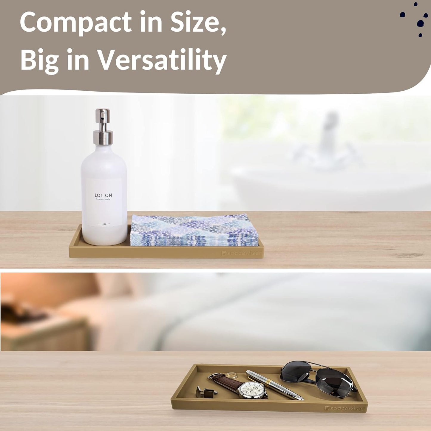 Countertop and Vanity Tray - 11.7" Silicone Bathroom Tray, Flexible Dish Soap Holder for Kitchen, Bathroom Counter Organizer, Shower Toilet Tank Trays Décor Accessories, Sink Makeup Mat Oil