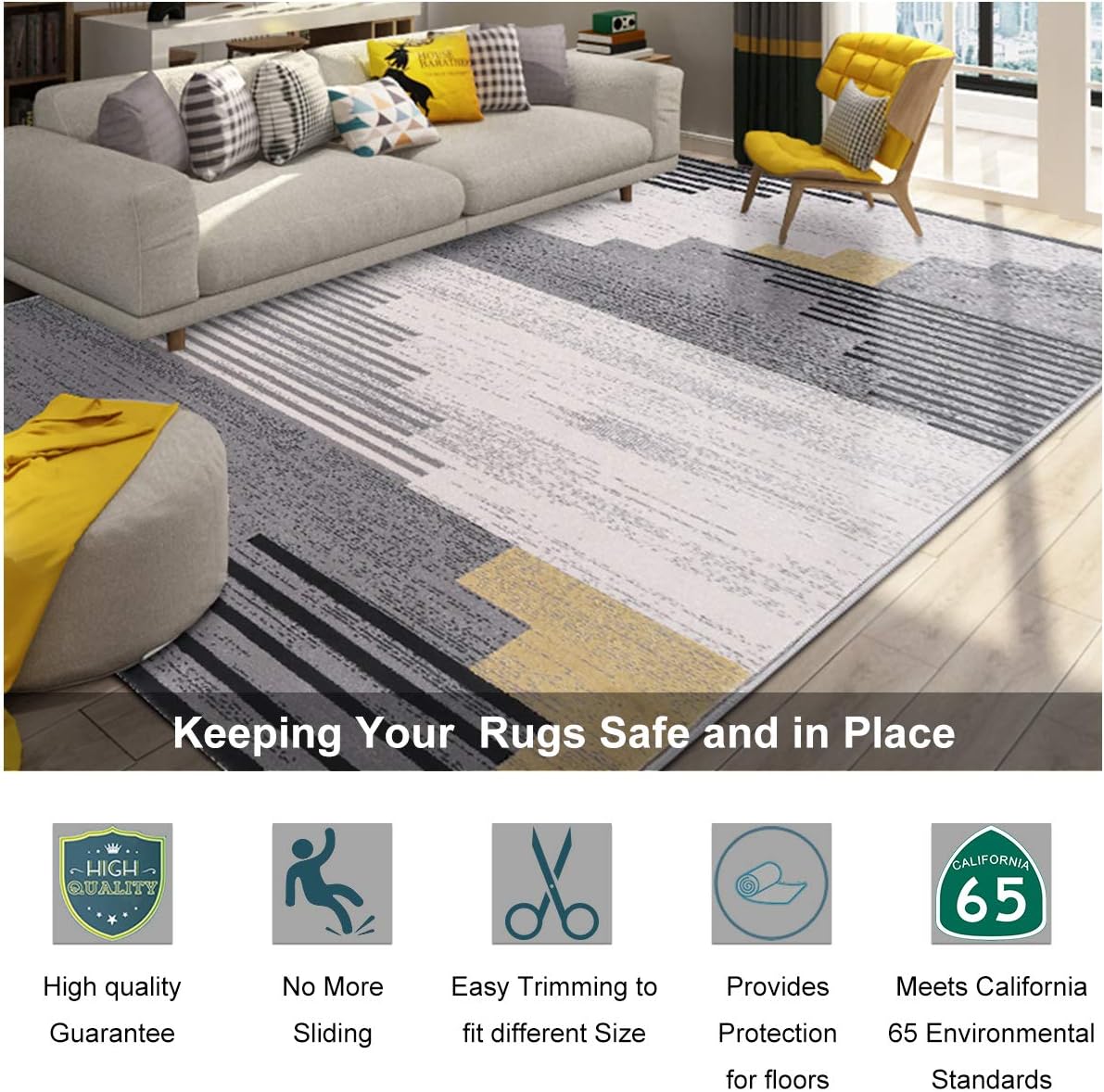 Non Slip Rug Pad Grippers - 8x10, 1/8" Thick, (Felt + Rubber) Double Layers Area Carpet Mat Tap, Provides Protection and Cushioning for Hardwood or Tile Floors