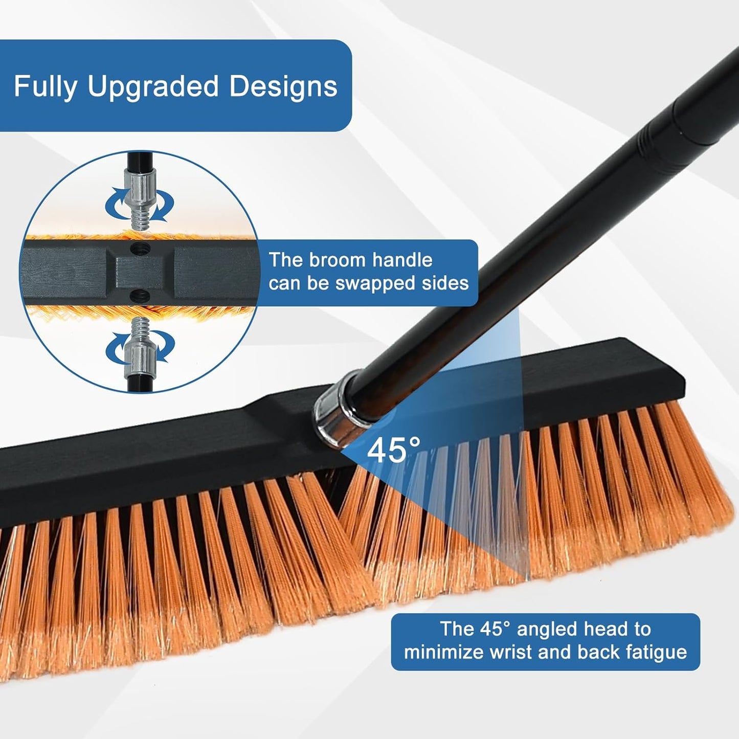 PBHEPJ 18 Inchs Push Broom Outdoor Heavy Duty, Shop Broom with 60" Long Bandle for Cleaning Outdoor or Indoor Tile, Garage, Shop, Deck, Concrete, Wood, Stone, Patio Floor