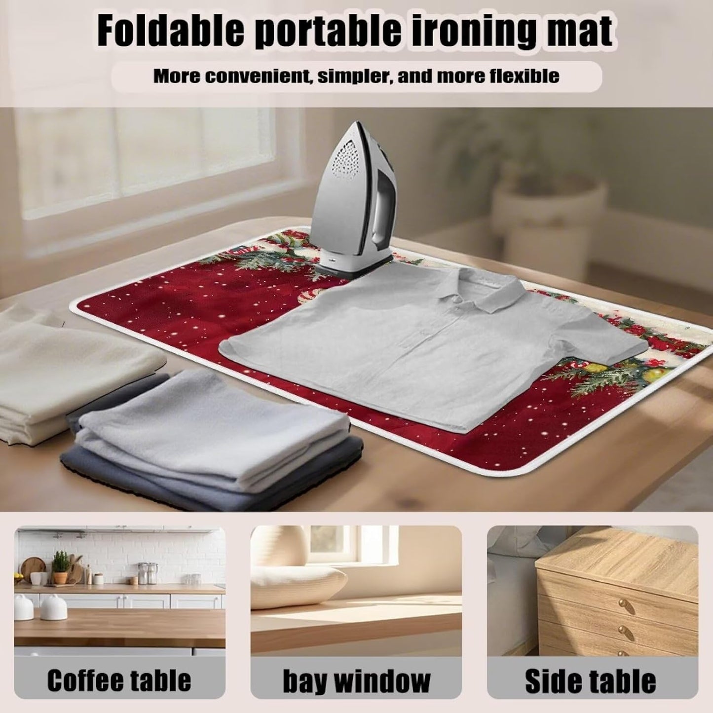 Ironing Mat Christmas Portable Iron Pad Magnetic Cover and Padding for Top of Washer, Dryer, Tabletop, Countertop,Travel Small Size Snowman Ironing Pads 32 x 16 Inch