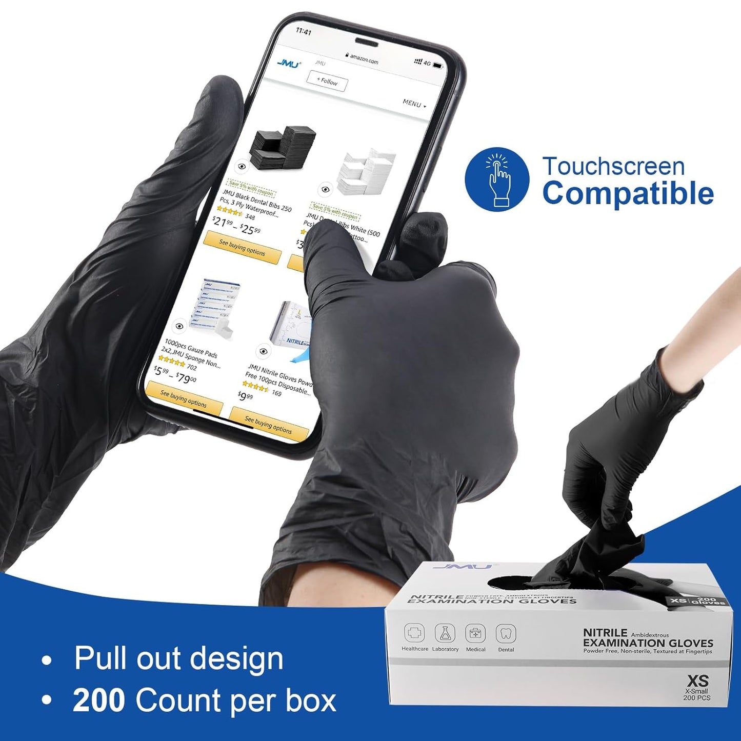 JMU Nitrile Gloves Medium, 3.5Mil Disposable Nitrile Exam Gloves Latex Free Powder Free, 4000 Pcs