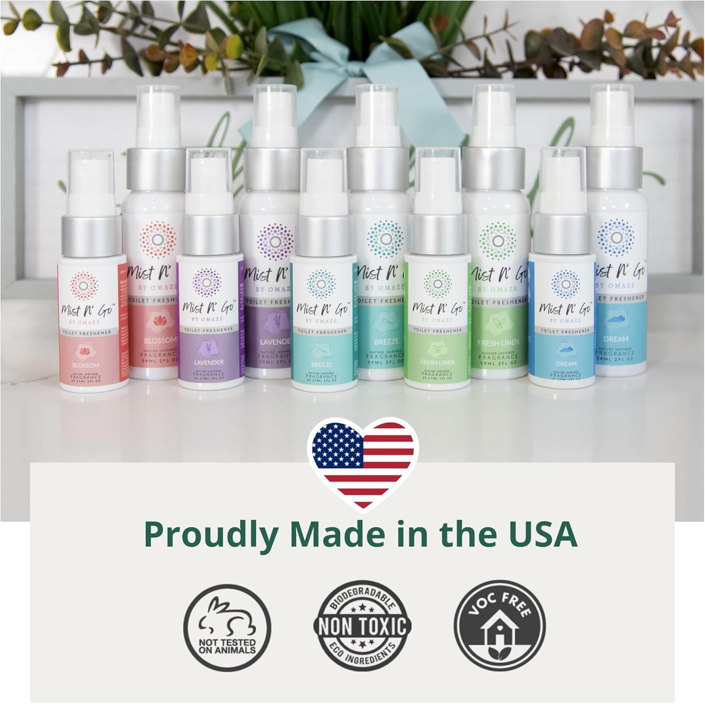 Mist N' Go by Omaze Travel Toilet Spray - Odor Eliminator & Air Freshener - Lavender Daily Pack (3oz x2)