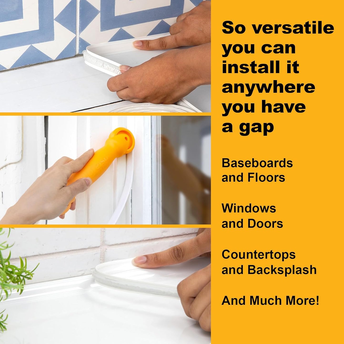 InstaTrim The Original Flexible Trim - 50ft White 3/4" Wide Caulk Tape - Adhesive Trim with Many Uses Including Caulking for Bathtubs, Sinks, Counters, Tile, Floors - Made in USA