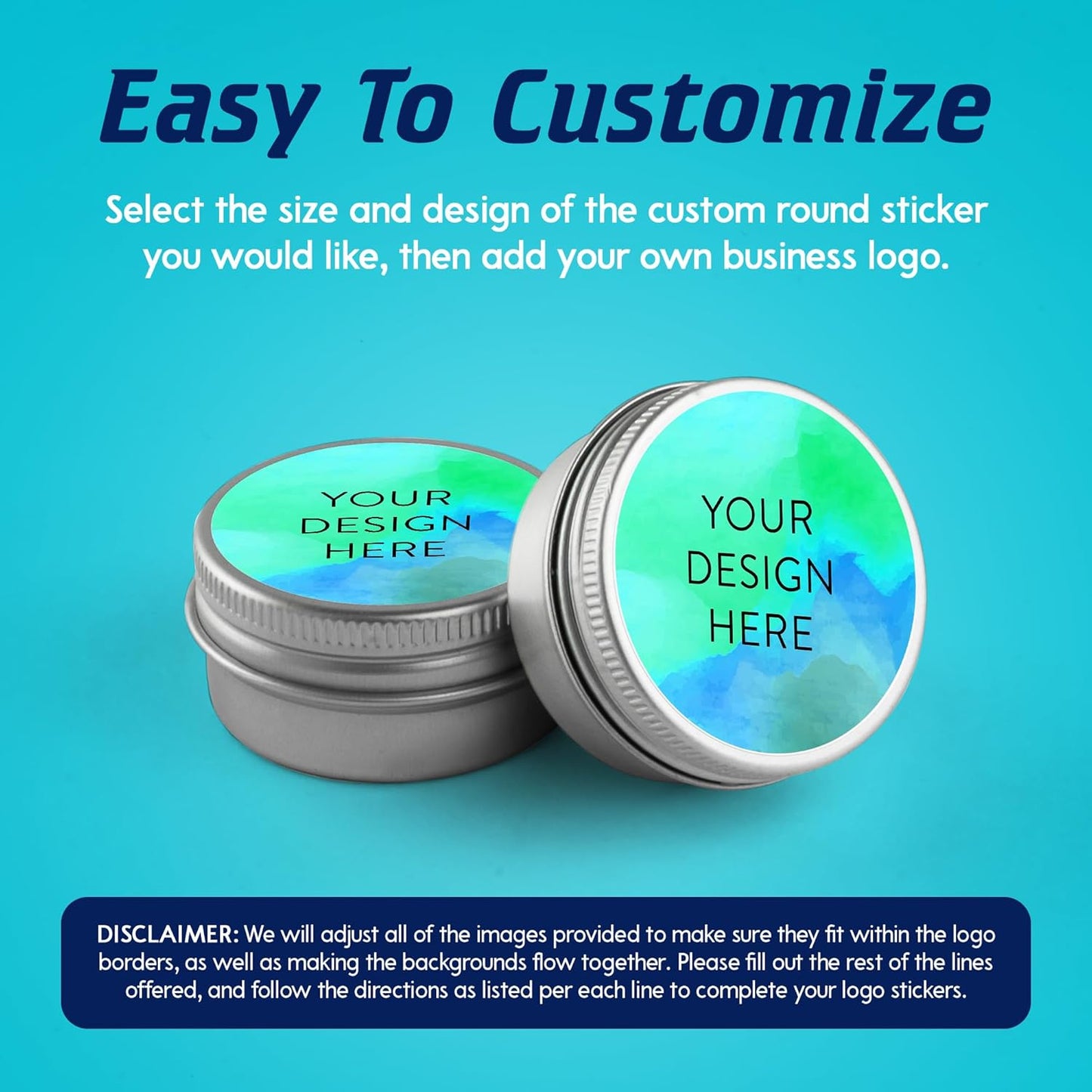 100 Custom Vinyl Stickers - Upload Your own Image, Text, Design, Logo - Personalized Logo Labels for Handmade, Packaging, Bottle, Jars, Candle, Brand Stickers (Blue Green, 2x2)
