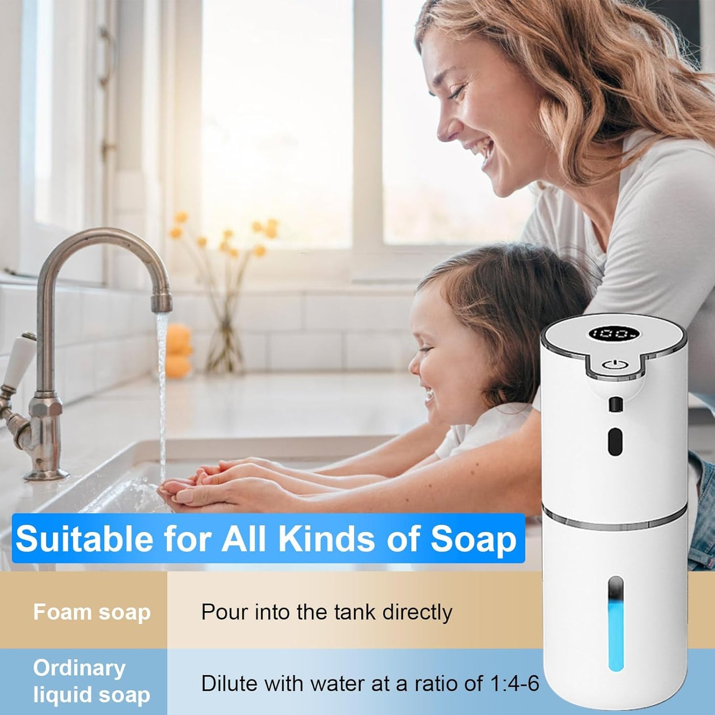 2 Pack Automatic Foaming Soap Dispenser Touchless, USB Rechargeable Smart Hand Soap Dispenser, 6-Level Adjustable, 12.8oz/380mL Wall Mount for Bathroom Kitchen Dish Soap