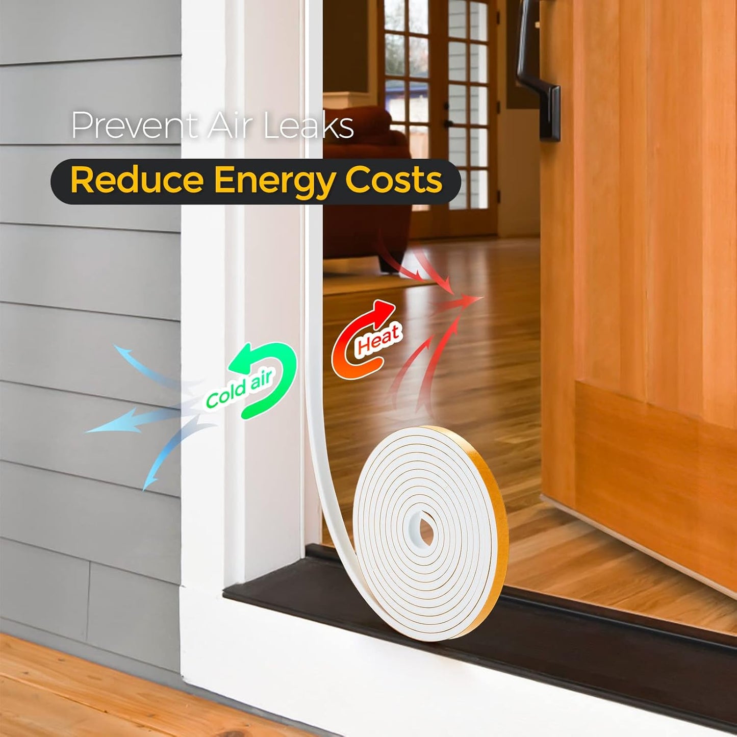 13 Feet Weather Stripping Door Seal, 1/2" Wide X 1/2" Thick Door Seal Strip High Density Foam Tape Adhesive Strip for Door Soundproofing, Window Insulation (1/2" Wide X 1/2" x 13FT, White)