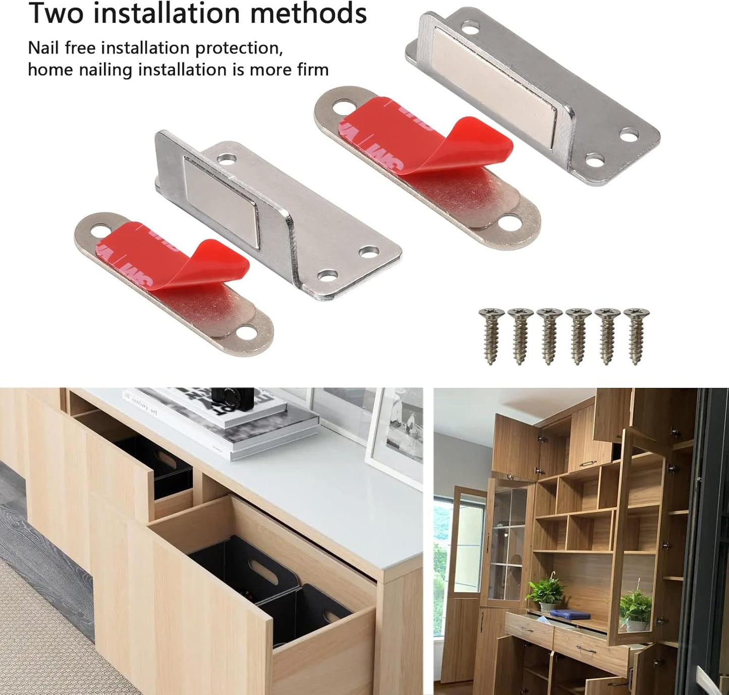 Mousike Double Magnetic Door Catch,60lb Stainless Steel Cabinet Door Magnets with Strong Magnetic for Kitchen Cupboard Wardrobe Closet Cabinet Door Drawer Latch (20Pack)