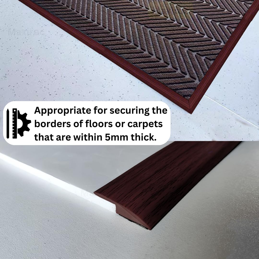 1/5 inch Height Floor Transition Strip, Self Adhesive Carpet Wood Tile Vinyl Flooring Laminate Transition Cover Edge Trim Gap Doorway Threshold for Uneven Floors (40 inches, Red Wine)
