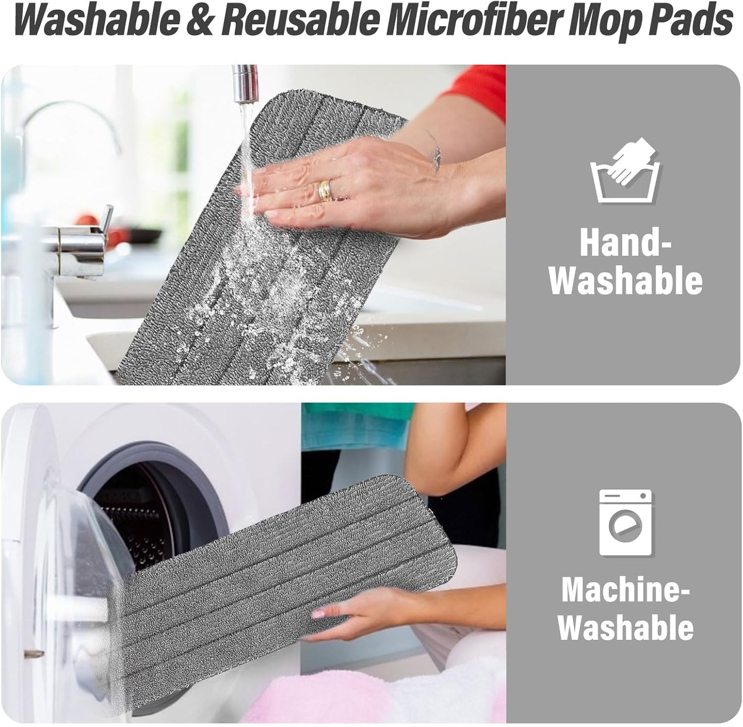 16.5 inch Mop Pads Refills, 3 Pack Microfiber Reusable Replacement Mop Pads Flat Replacements Heads for Wet Or Dry Floor Cleaning and Scrubbing, Grey Cloth